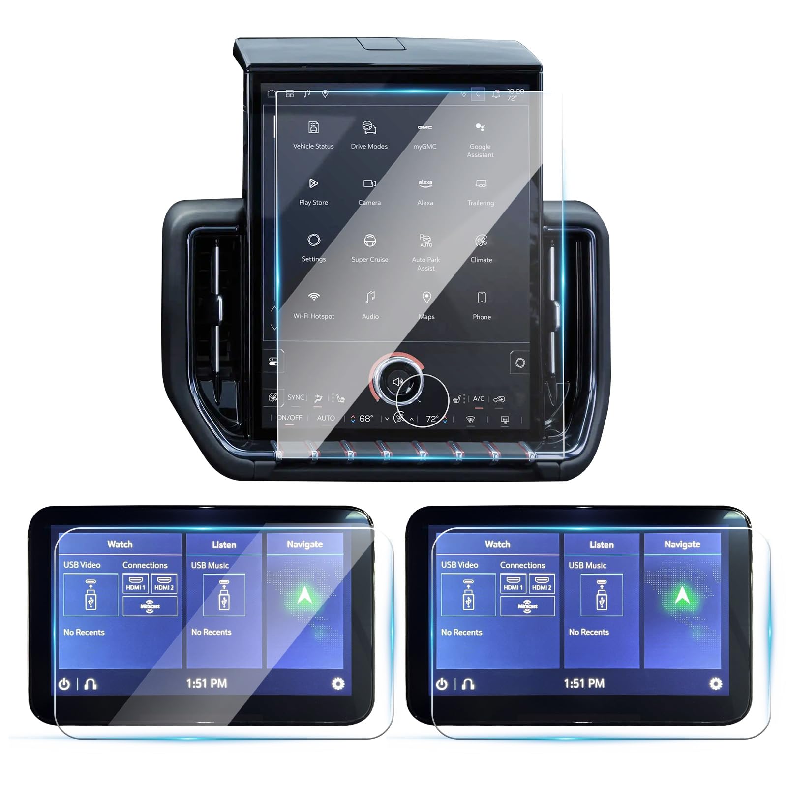 (3Pack) 2026 Yukon Rear Media Screen Protector Glass for 2025 GMC Yukon XL (Elevation/AT4/AT4 Ultimate/Denali/Denali Ultimate)16.8" & 12.6" Rear Entertainment Screen Saver GMC Yukon Denali Accessories