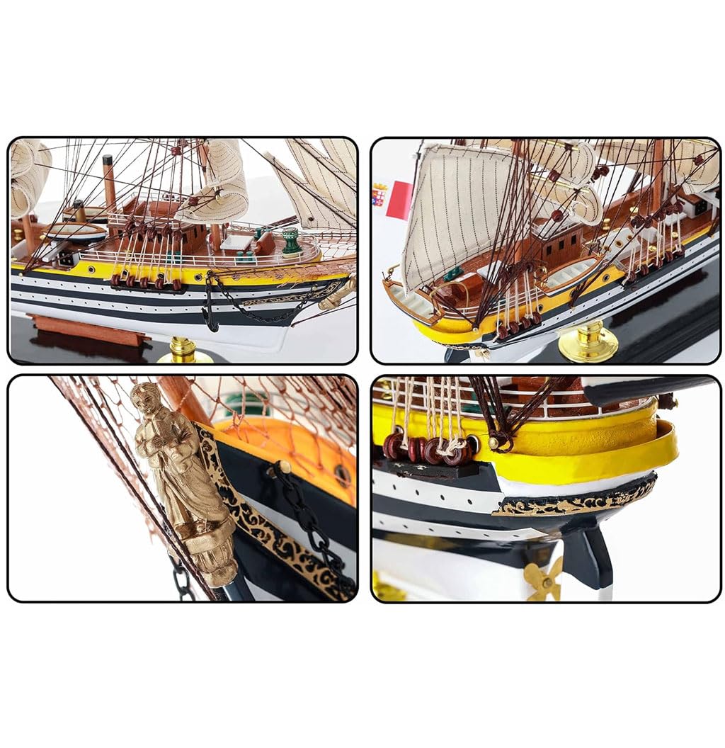 YLME Maquette de bateau en bois Amerigo Vespucci Maquette de voilier en bois massif Voilier en bois Décorations nautiques en bois Collection maison Pour offrir,52CM