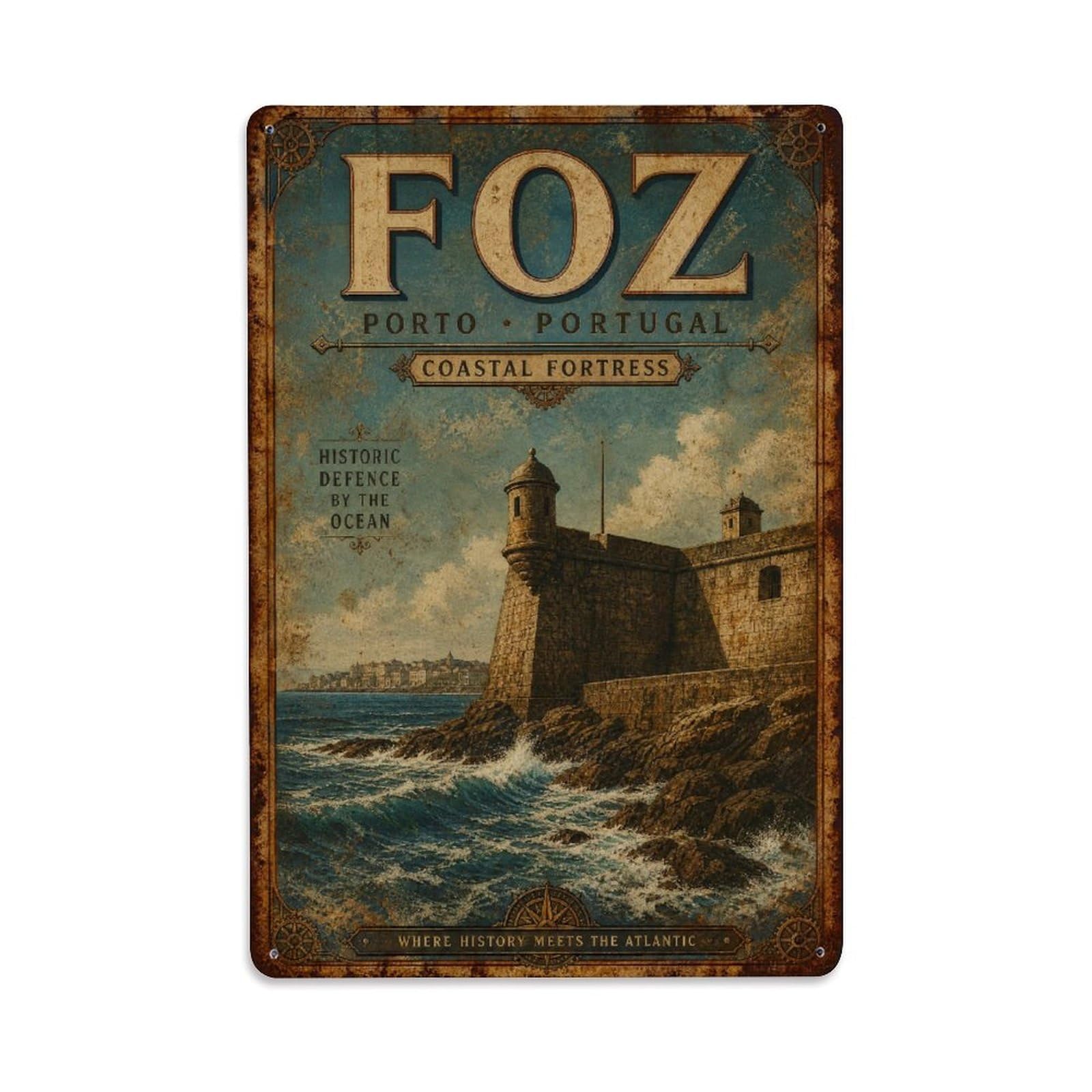 Huiyhb 8X12inch(20X30cm) Vintage Travel Foz Fortress Coastal Defense Historic Portugal Metal Tin Sign