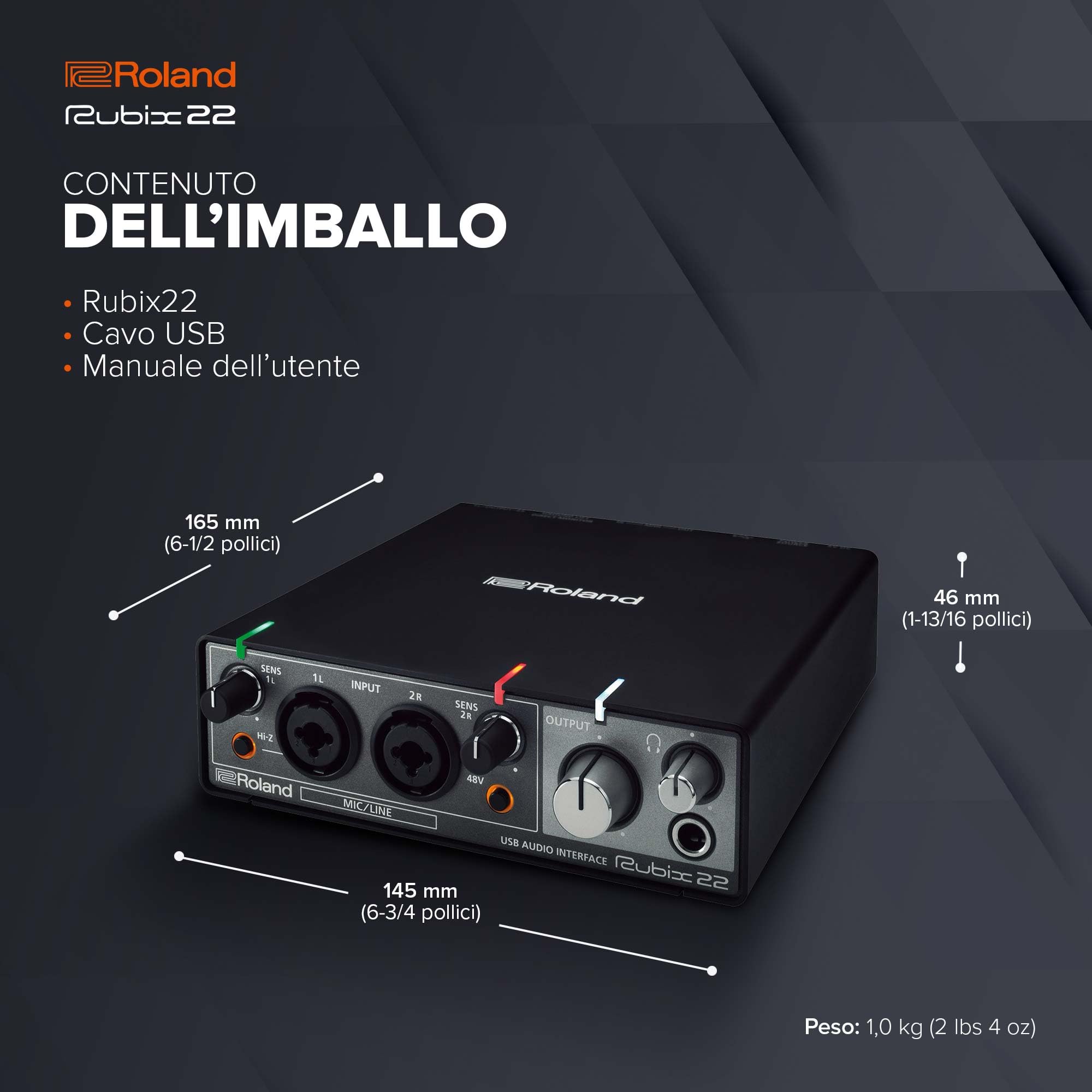 Interfaccia audio USB Roland Rubix22 2-In/2-Out | Audio ad alta risoluzione | Registrate con microfoni, chitarre, tastiere e altro | Costruzione compatta e durevole | Compatibile con Mac, PC e iPad
