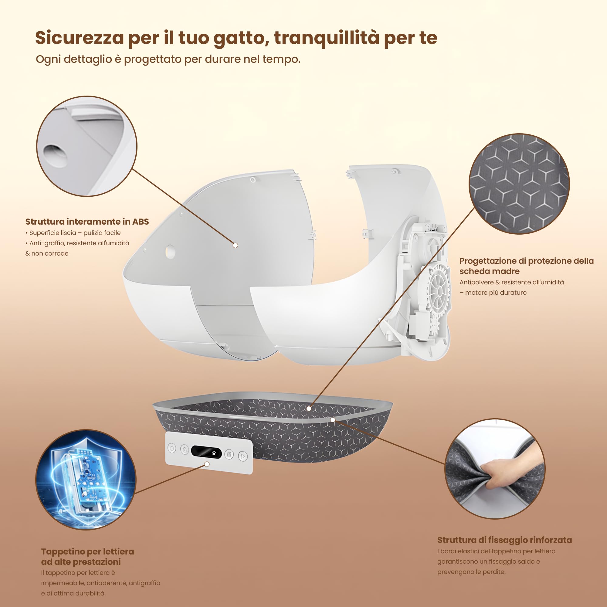 Devoko Arenero Gatos Autolimpiable Grande, Caja de Arena para Gatos Autolimpiable XXL Eléctrica con Sensores Seguridad/Antiatrapamiento/App, para Gatos Grandes - Open-Top Automatic Cat Litter Box