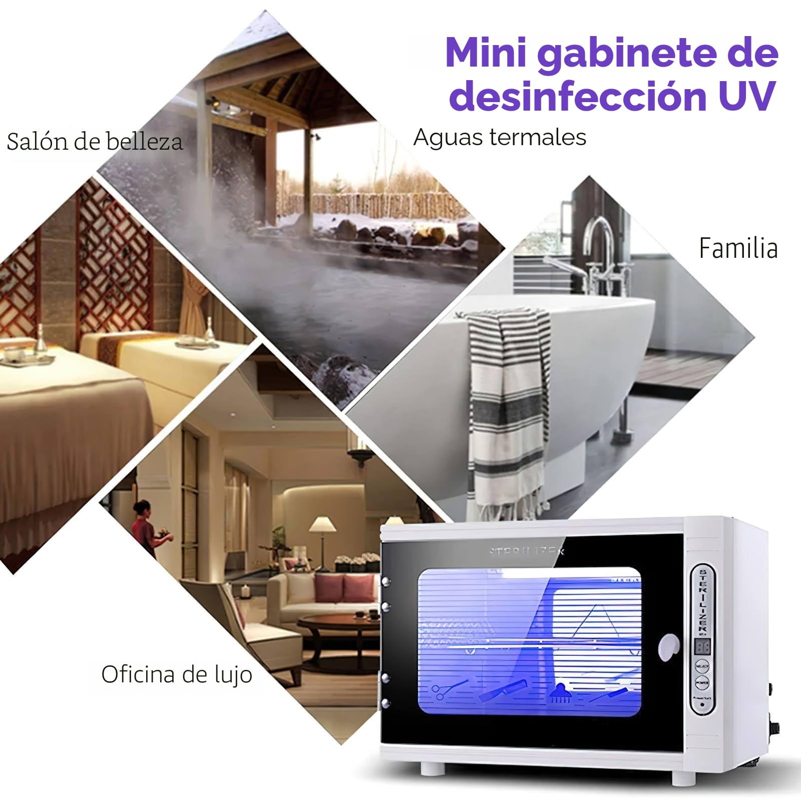 Esterilizador UV, armario de desinfección UV, caja desinfectante con temporizador, bandeja de esterilización de 2 niveles, gran capacidad de 8L, para manicura, salón, odontología