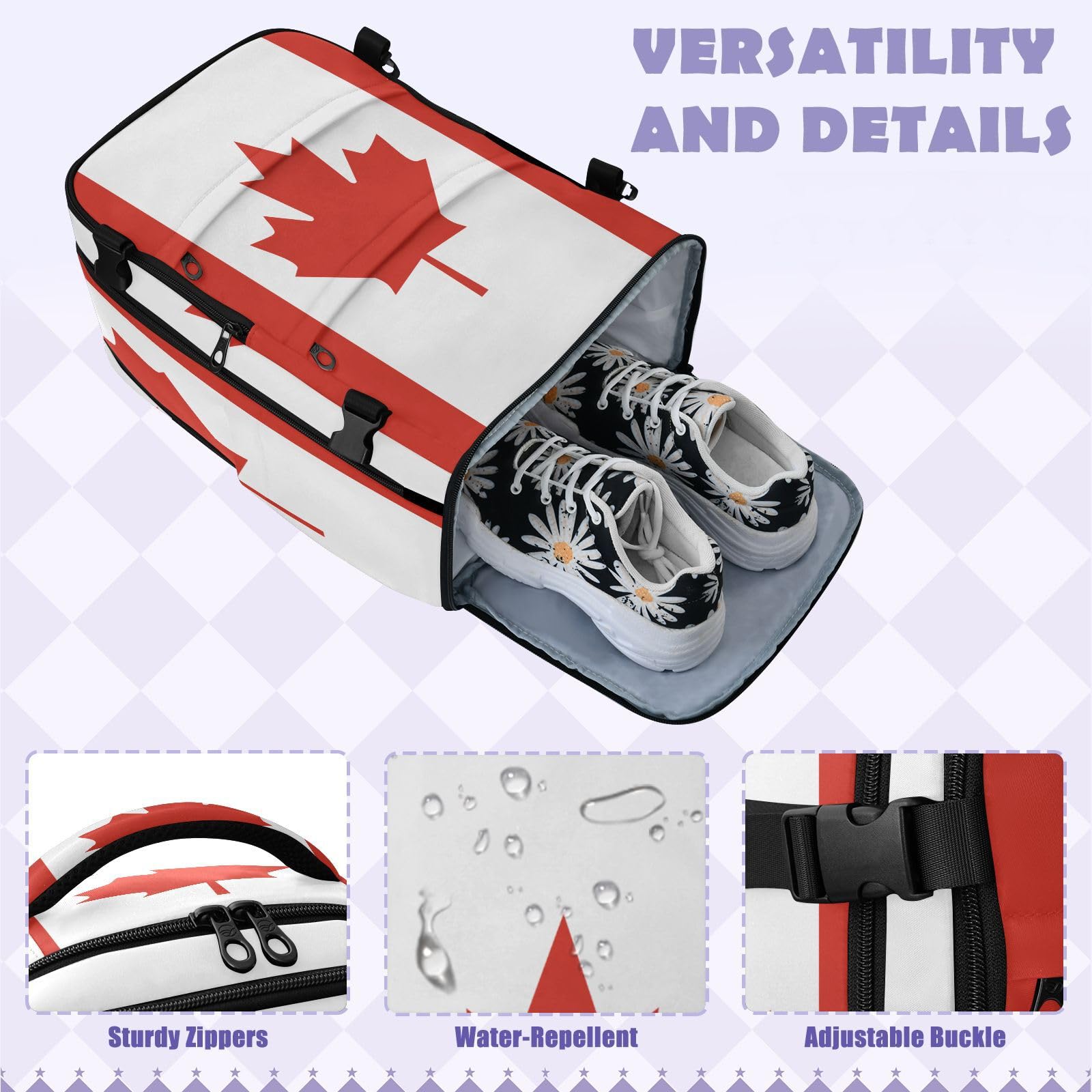 GuoChe Zaino in tessuto twill per laptop da 16 pollici con spallacci regolabili per studenti universitari, Bandiera nazionale del Canada, One Size, Zaini multiuso di base