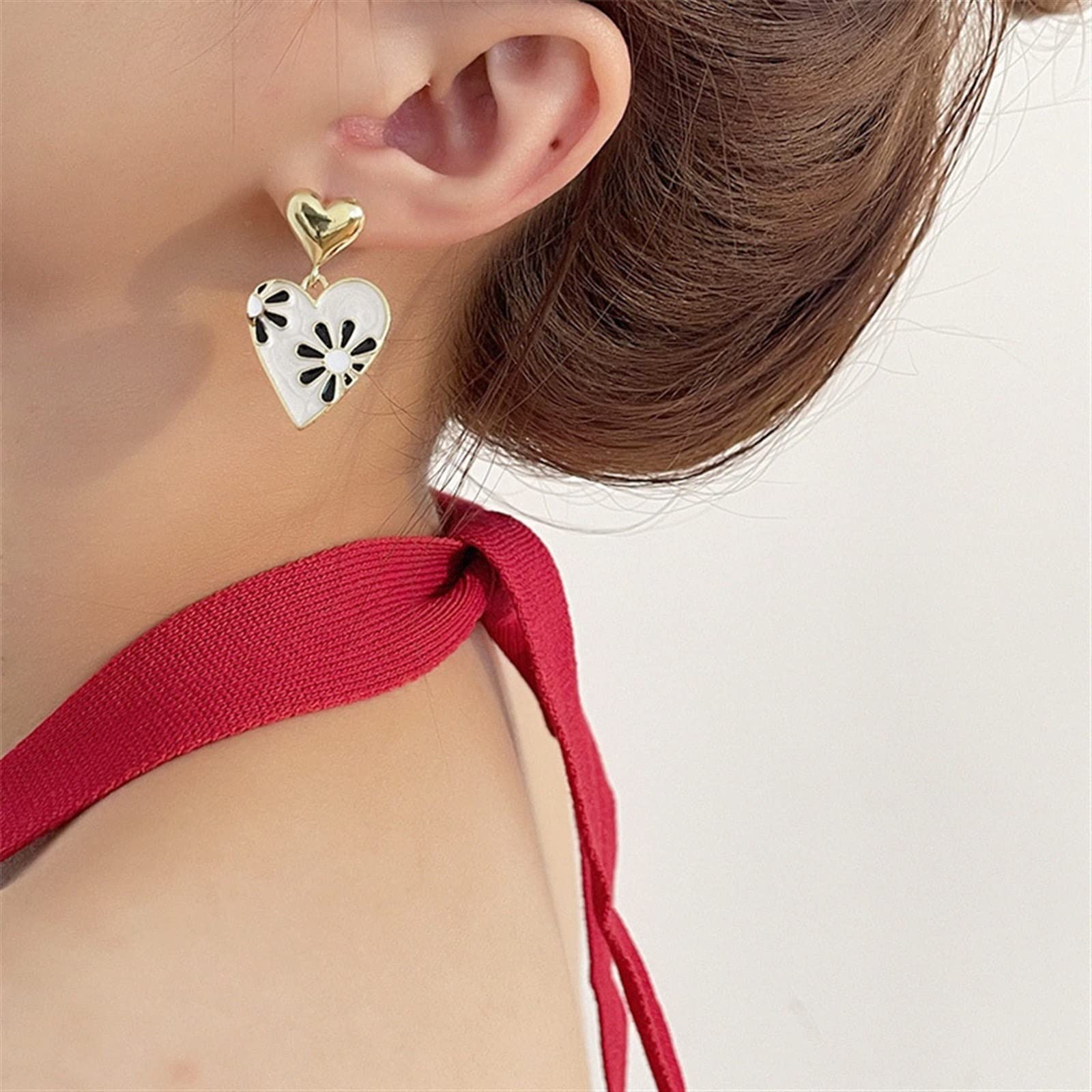 HJMMHX Orecchini da Donna Orecchini Pendenti con Smalto a Goccia a Forma di Cuore alla Moda per Orecchini di Gioielli di Moda da Donna
