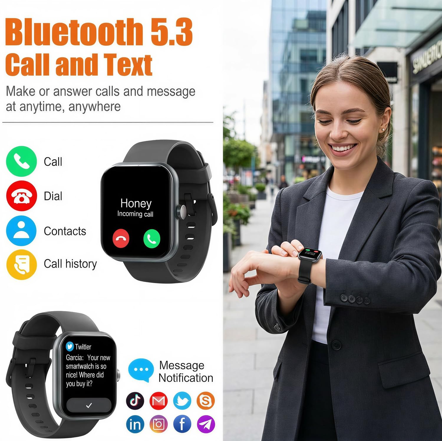 Smart Watch for Men Women (Answer/Make Call), 1.83" HD Touchscreen Fitness Tracker, 110+ Sport Modes, Fitness Watch with Heart Rate/Sleep Monitor/Step, IP68 Waterproof Smartwatch for iPhone Android