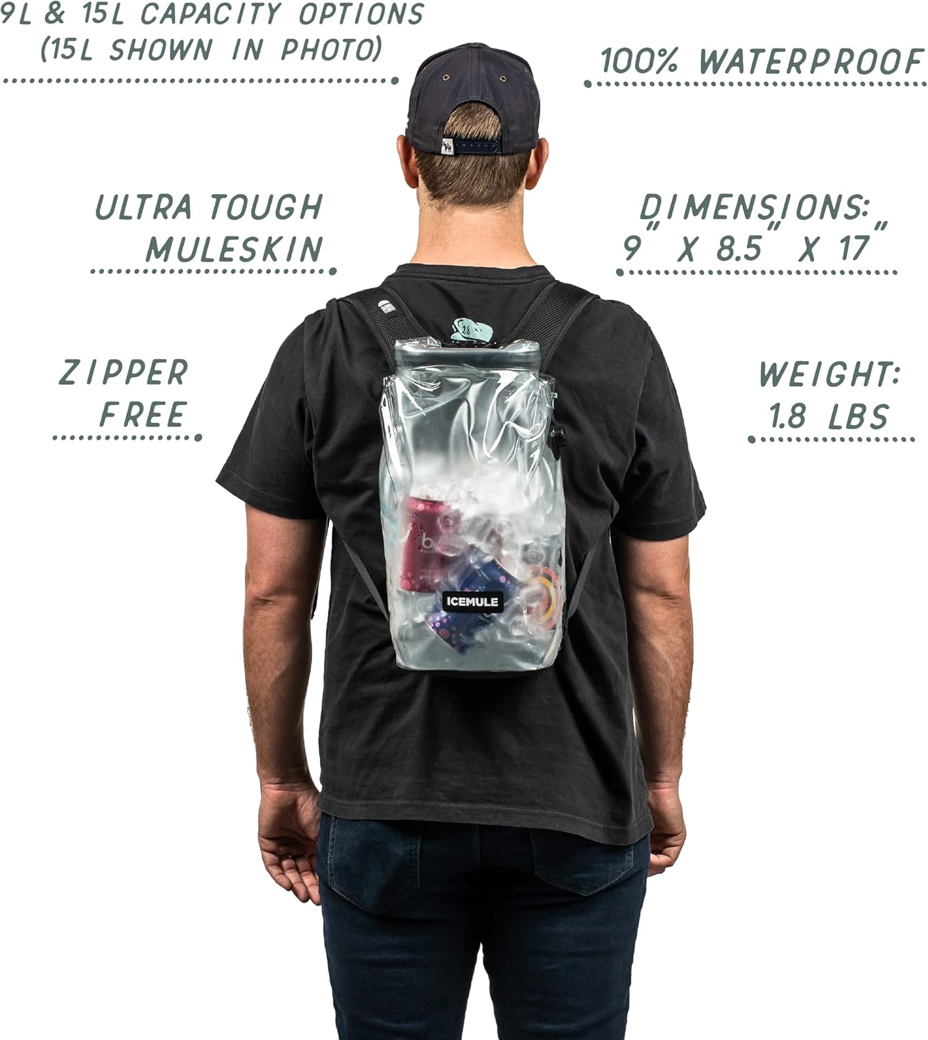 ICEMULE Clear Backpack Cooler – Stadium Approved Clear Bag, Air-Insulated, 100% Waterproof, Collapsible Soft Sided Cooler Bag