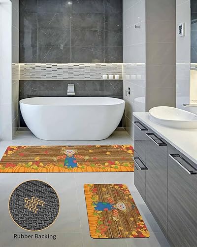 Miniatura 5 de Tapete de baño antideslizante para bañera, diseño de calabazas de espantapájaros, alfombra de pasillo de baño, de secado rápido y absorbente, de