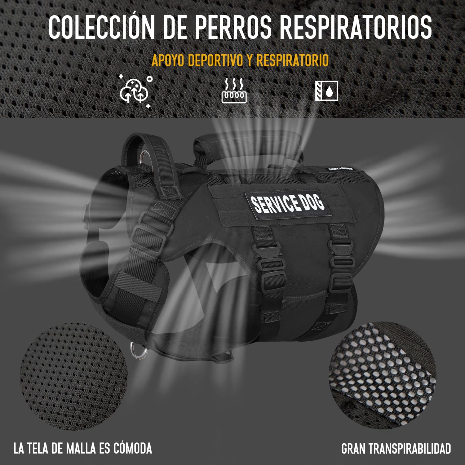 Arnés de elevación para perros grandes, arnés de malla militar transpirable con chaleco Molle con hebilla de metal de 39 g para entrenamiento, senderismo y caminata