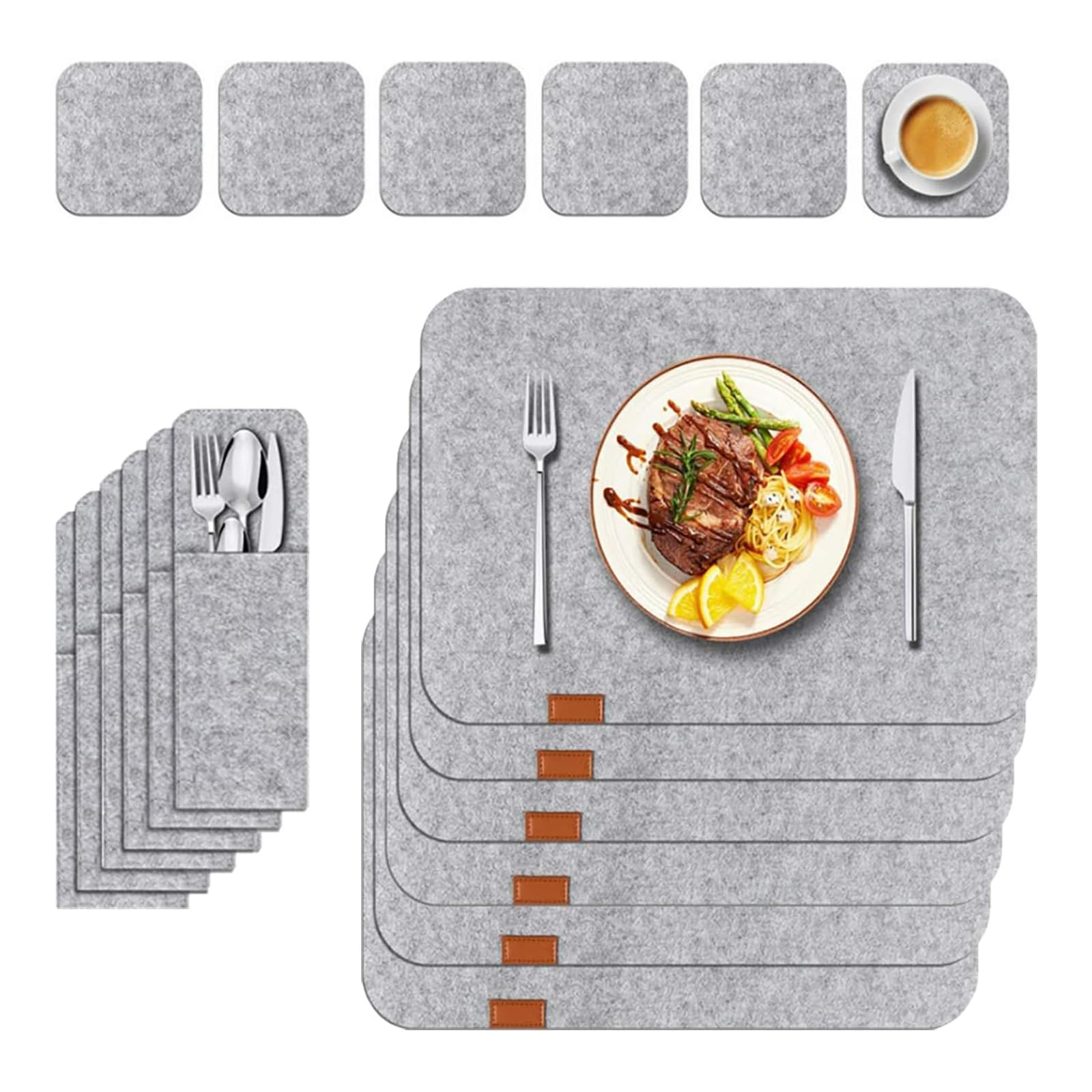 APLKER Juego De 6 Manteles Individuales Y 6 Posavasos, PVC Antideslizantes Salvamanteles Individuales Lavables, Resistente Al Calor Manteles Para Mesa De Comedor, 43 X 30 CM (Negro