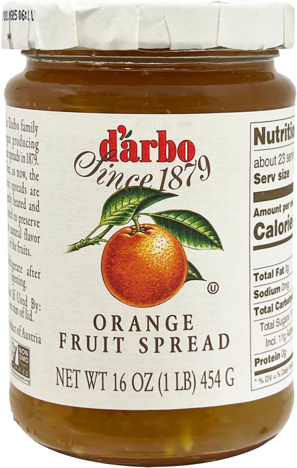 Dโarbo Orange Fruit Spread, 16 oz (454 g) | All-Natural Austrian Marmalade | Made with Real Oranges | No Artificial Colors or Preservatives
