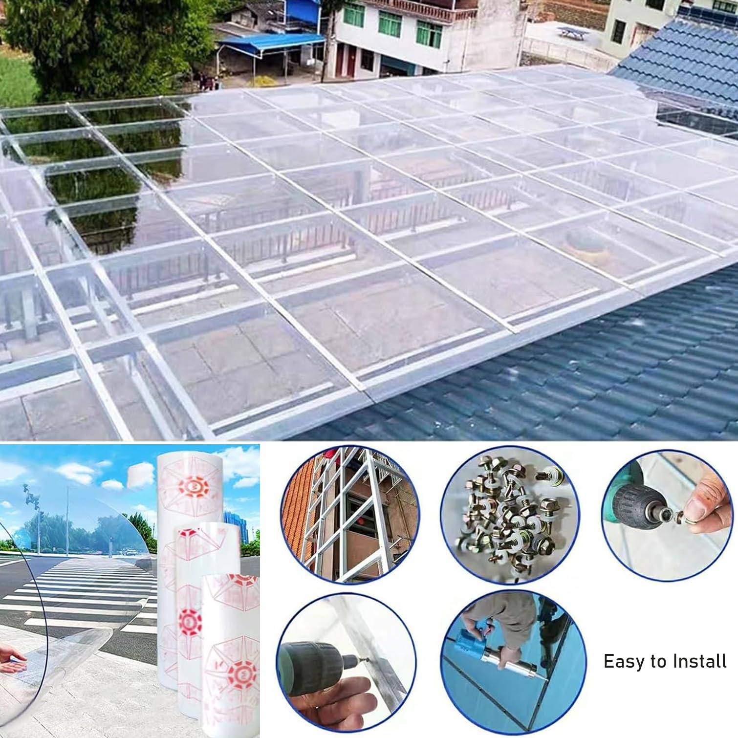 Lastra per Coperture in Policarbonato Trasparente Pannelli per Serre,1mm Spesso Fogli per Tetto in Plastica Resistente UV e Pioggia,Pensilina Estern,Facile Tagliare (0,5m x 3m)