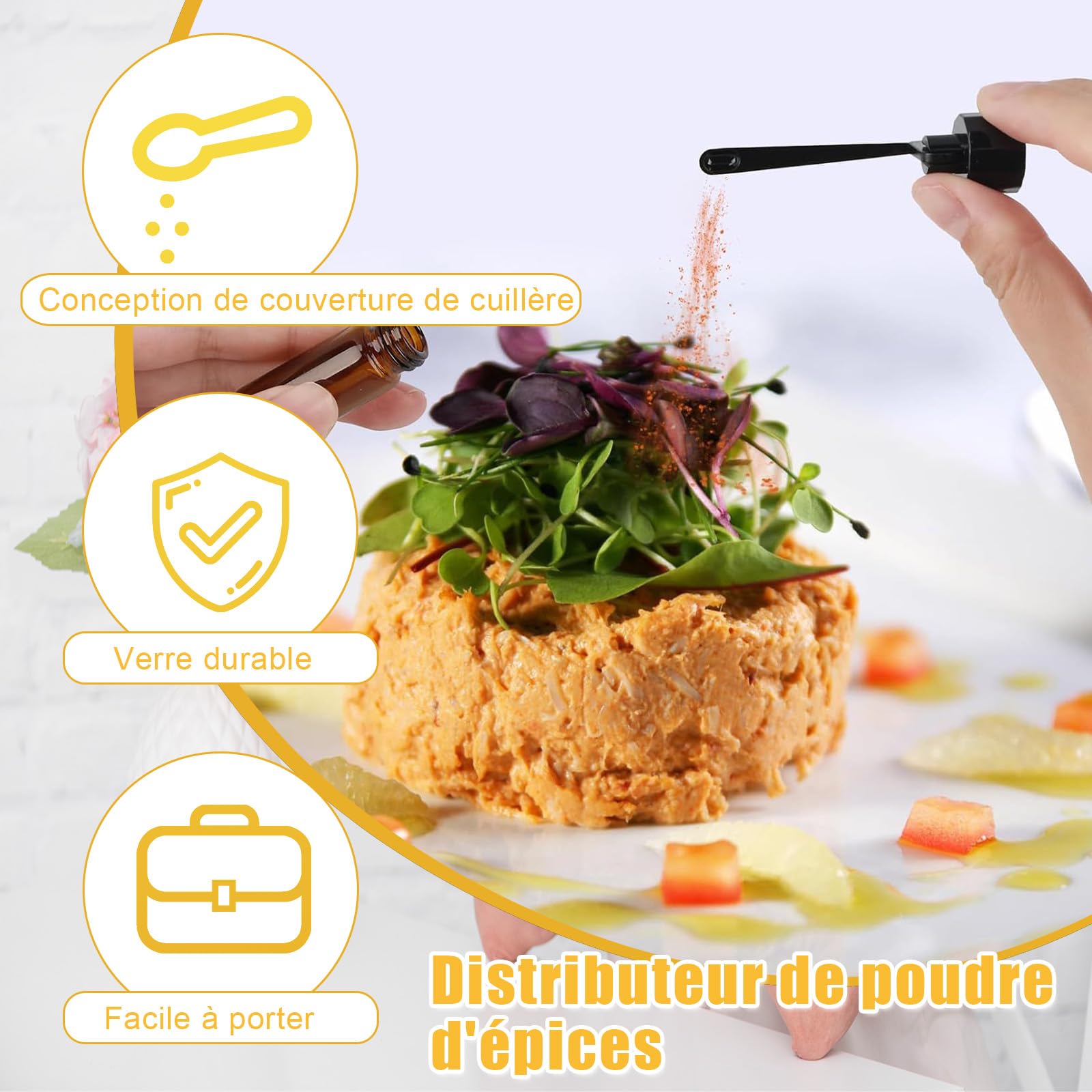 10 Pièces Flacon de Poudre à épices avec Cuillère et 2 Entonnoirs Argentés, 51mm Flacon Distributeur de Poudre, Petit Pot à Epices en Verre Adapté Au Camping et Aux Voyages (Couleur Aléaoire)