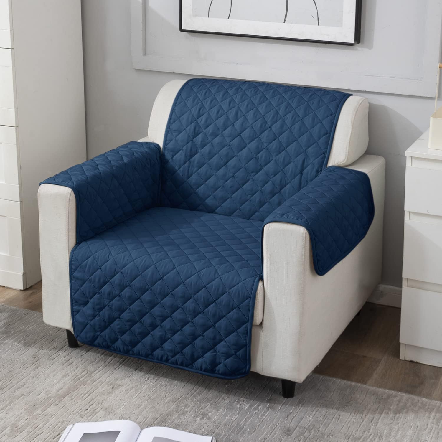 Stylish Reversible Sofa Cover - 3 Seater, Navy Blue -11