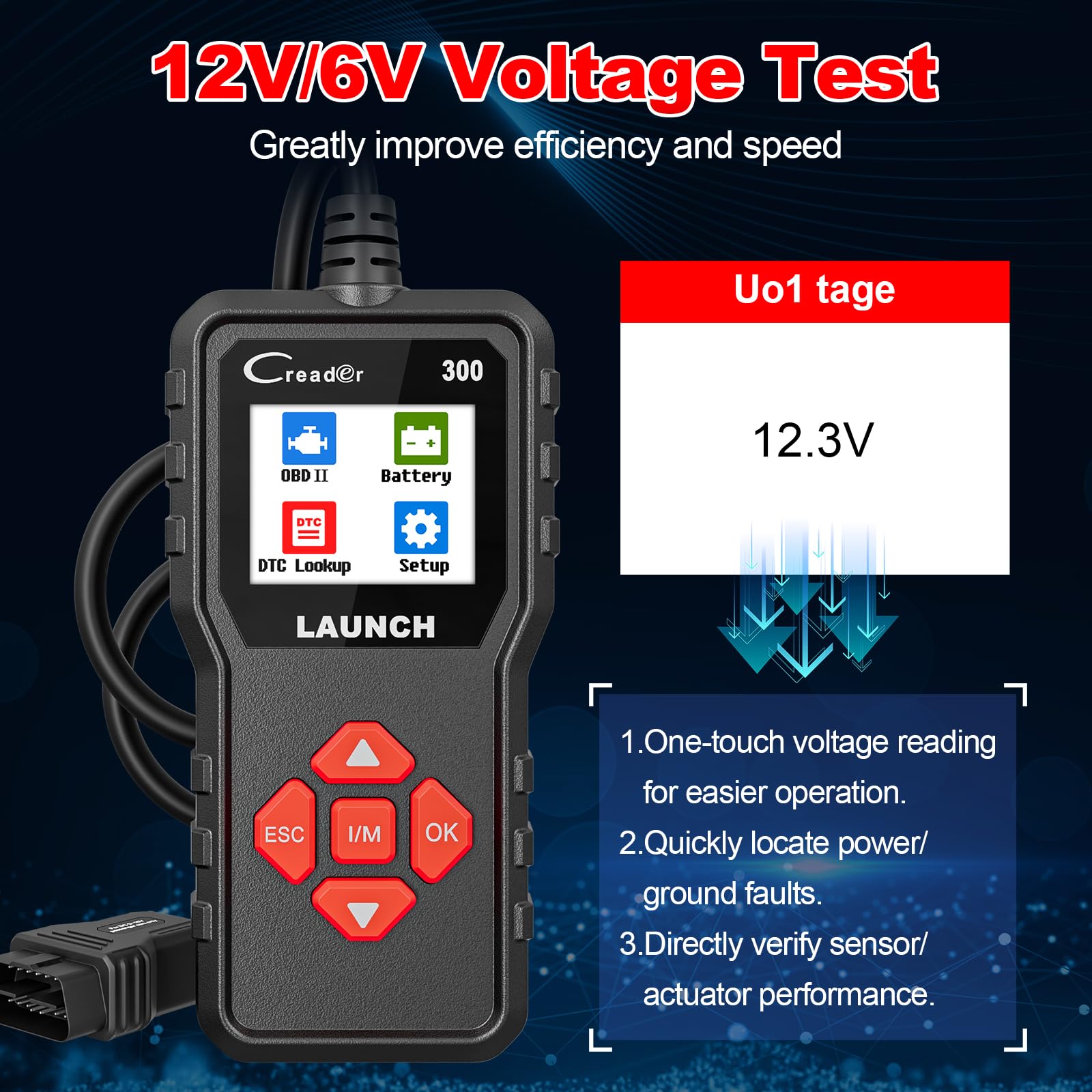 Lancio Creader 300 OBD2 scanner, lettore di codice di guasto del motore, supporta il flusso di dati di lettura, scanner per tutte le auto protocollo OBDII dal 1996, aggiornamento gratuito
