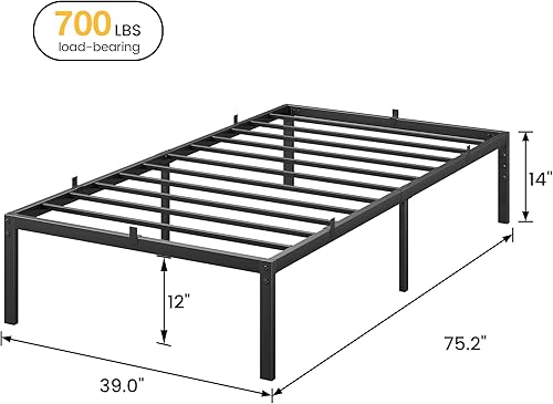 Miniatura 2 de GAOMON Base de cama Queen con almacenamiento, plataforma de metal de 14 pulgadas, marco de cama Queen sin somier, soporte de listones de acero