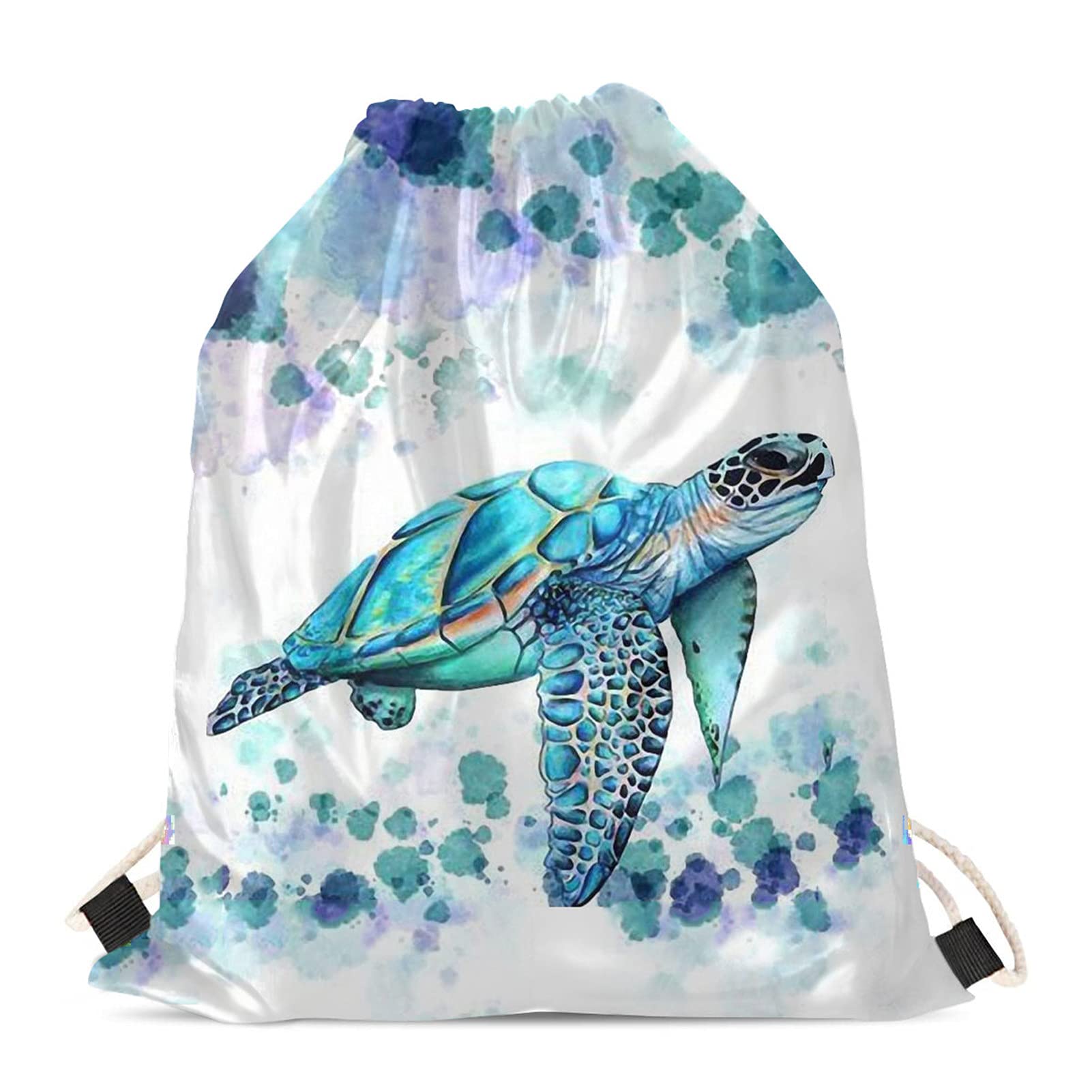 Sea Turtle Gifts Drawstring Bag for Kids Girls Youth Teens String Backpack Thick Strap Cinch Sack Pack School Travel Beach Storage Pouch Stuff Sacks Gymsack Havy Duty