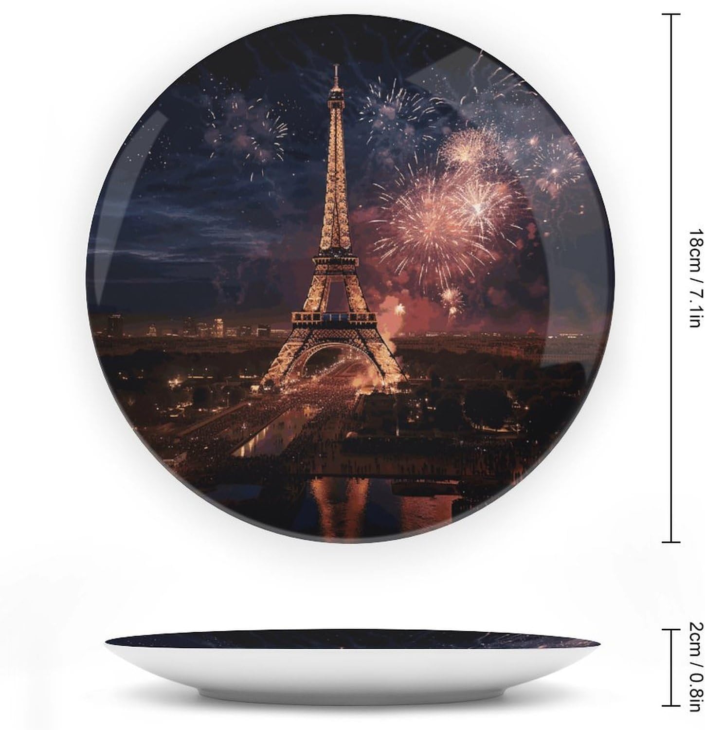 Eiffel Tower Fireworks Ceramic Plate 10inch Decorative Bone China Wall Hanging Ornament Plates Bohemian Style Dinner Plate with Display Stand Cabinet Display Plates for Home Art Decor