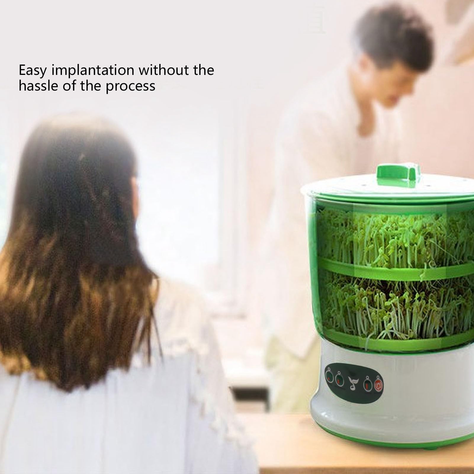 Acouto Macchina Automatica per Germogli di Fagioli a 2 Strati, Germogliatore Intelligente con Display a LED, Macchina per la Germinazione dei Semi per Casa, Yogurt, Natto, Vino di Riso (Spina