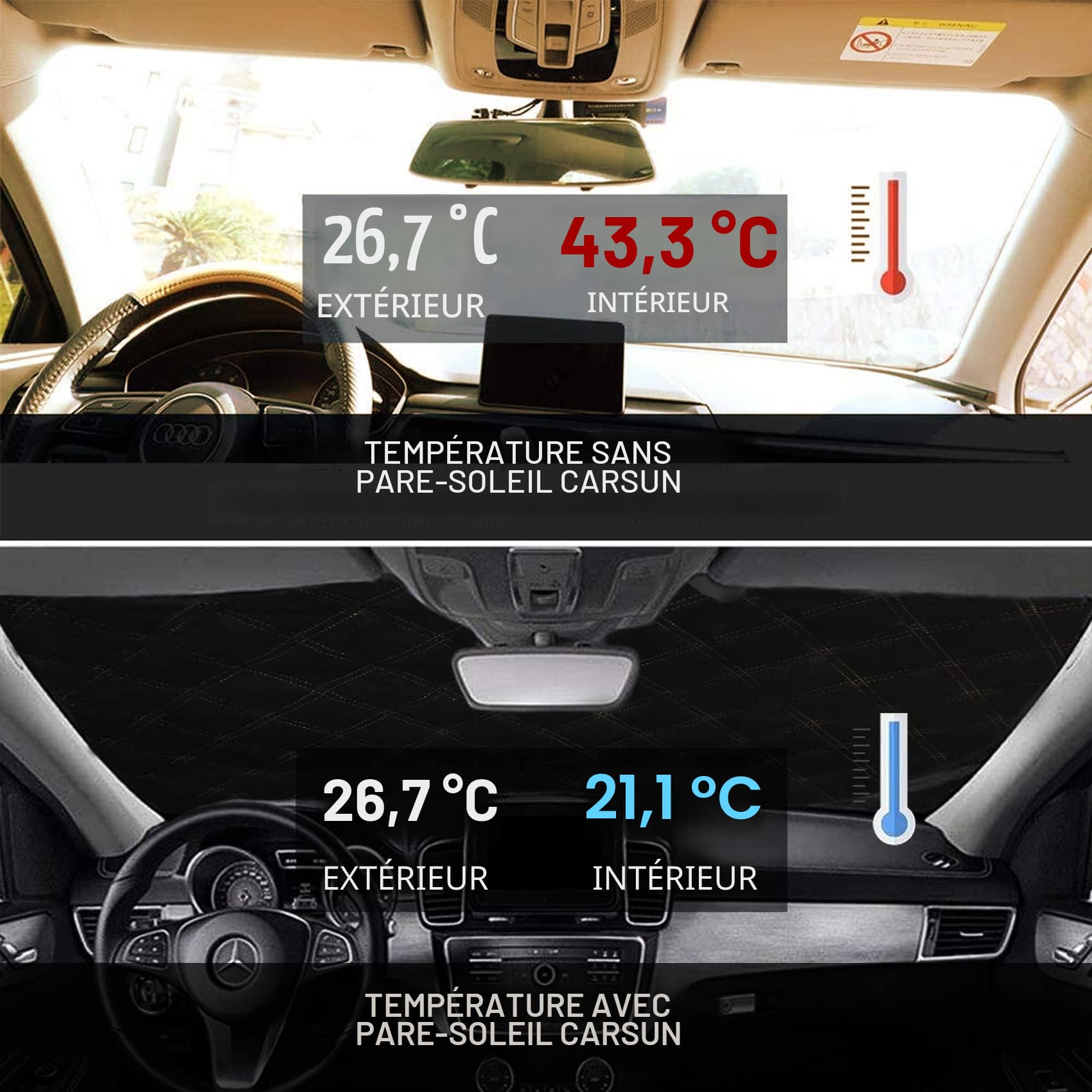 Pare Soleil Voiture, Couverture Pare-Brise Voiture Bâche Pare Soleil Voiture Avant Protection 8 Magnétique Pliable Housse de Pare Brise pour Plupart des Véhicules Anti UV Isolation la Chaleur