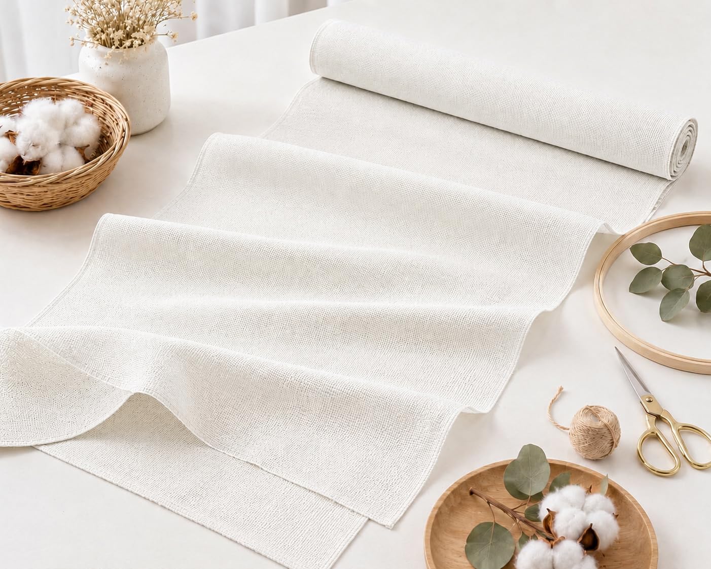 artisan's Choice Off White Colour Casement Embroidery Fabric Artisan's Choice Half Mtr 50x147 cm Ideal for Embroidery, Patchwork, Cushions, Pouches, Table décor, Wall Art, More. (0.5 Meter)-image-18