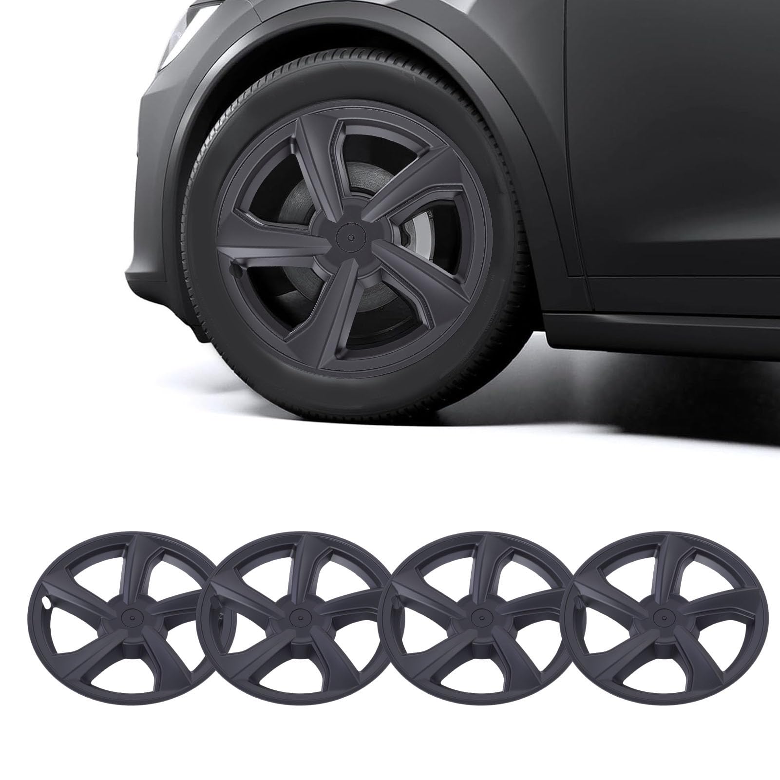 4PCS 19 pollici Coprimozzo Copricerchi di ricambio a scatto per modello Y Juniper 2025 2026 Elegante resistente plastica ABS Nero Spirale Design aerodinamico