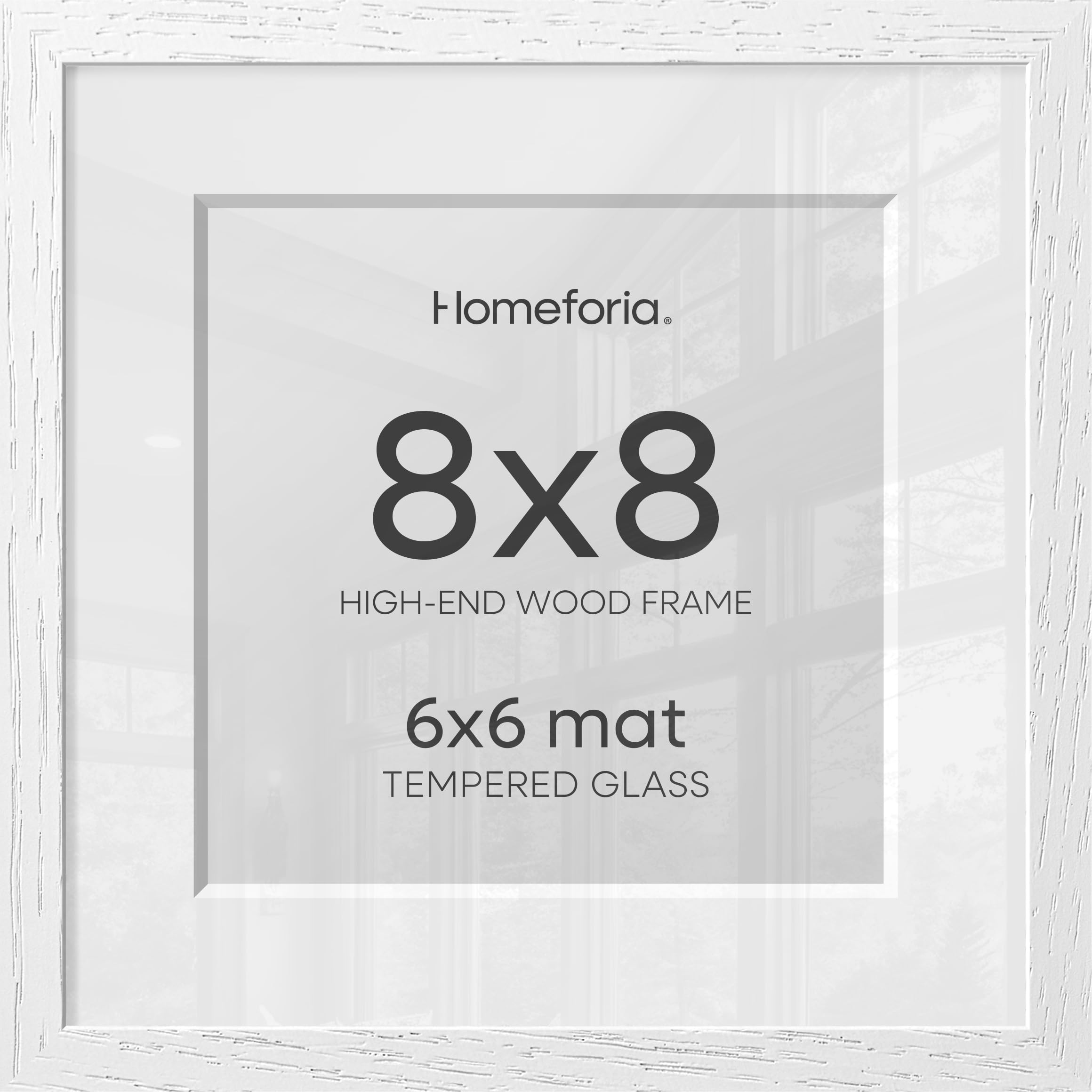 Homeforia 8x8 White Oak Picture Frame, High-End Wood, 6x6 Mat, Glass | High End Solid Oak Wood, Tempered Glass, Acid-Free 6x6 Removable Mat, 8x8 Edge-to-Edge Display 8x8, Wall Kit, Set Of 2