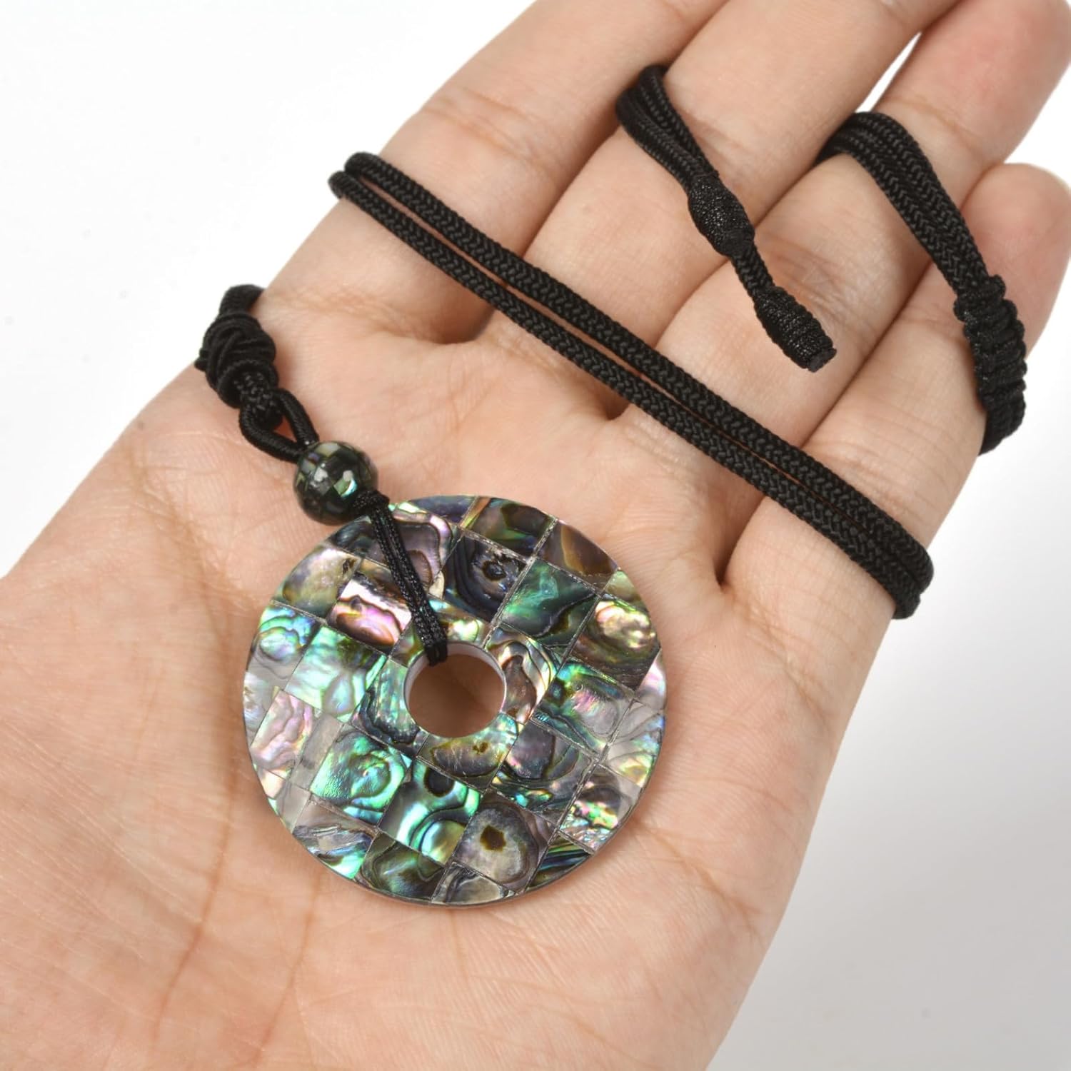 Justinstones Peace Donut Healing Crystal 40mm Circle Coin Shaped Stone Pendant Adjustable Braided Cord Necklace 28 Inch - Image 2