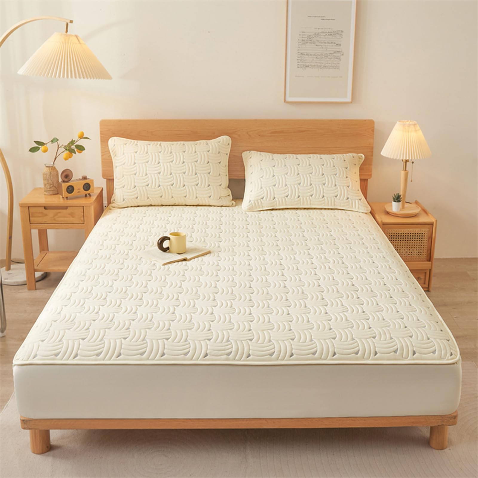 Protège-Matelas Matelassé Alèse Surmatelas 70/80/140/160/170cm Couvre/Protégé Matelas Ajustable+30 Grand Bonnet Housse de Protection pour Matelas Respirant Lavable Draps-Housses (130x190+30cm,White A)