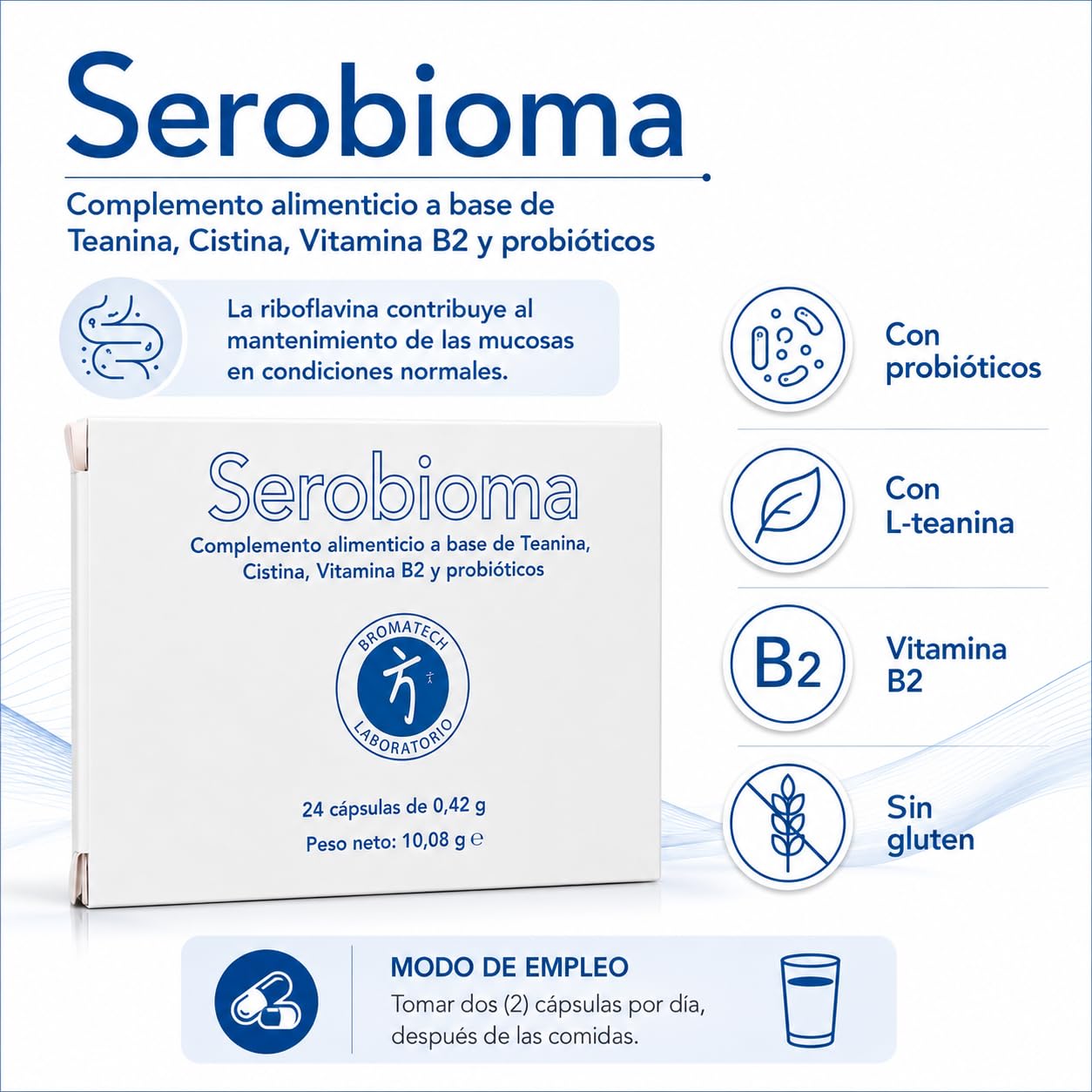 Bromatech Serobioma - Pack Ahorro 2 x 24 Cápsulas - Eje Intestino-Cerebro y Permeabilidad Intestinal - Con L-Teanina, Vitamina B2 y Lactobacilos - Ayuda a Mantener la Integridad de la Salud Digestiva