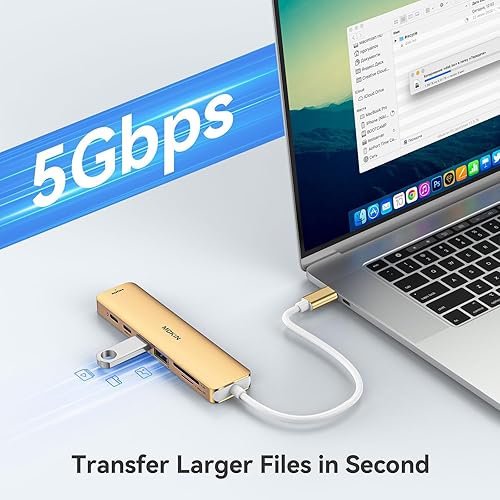 Vista 49 de Adaptador HDMI USB C Hub para MacBook Pro/Air, MOKiN 7 en 1 USB C Dongle con HDMI, lector de tarjetas SD/TF, puerto de datos USB C, 100 W PD y 2 USB