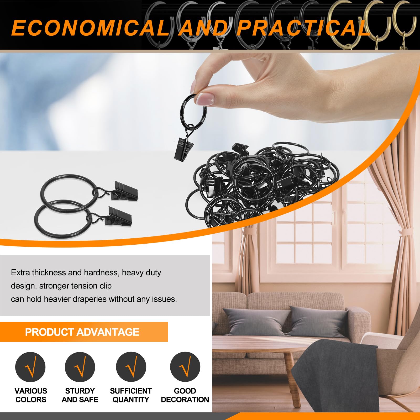 Lot De 16 Anneaux Rideau Avec Clips Métal - 25 Mm, Pour Tringle Standard, Rideau Douche Et Porte