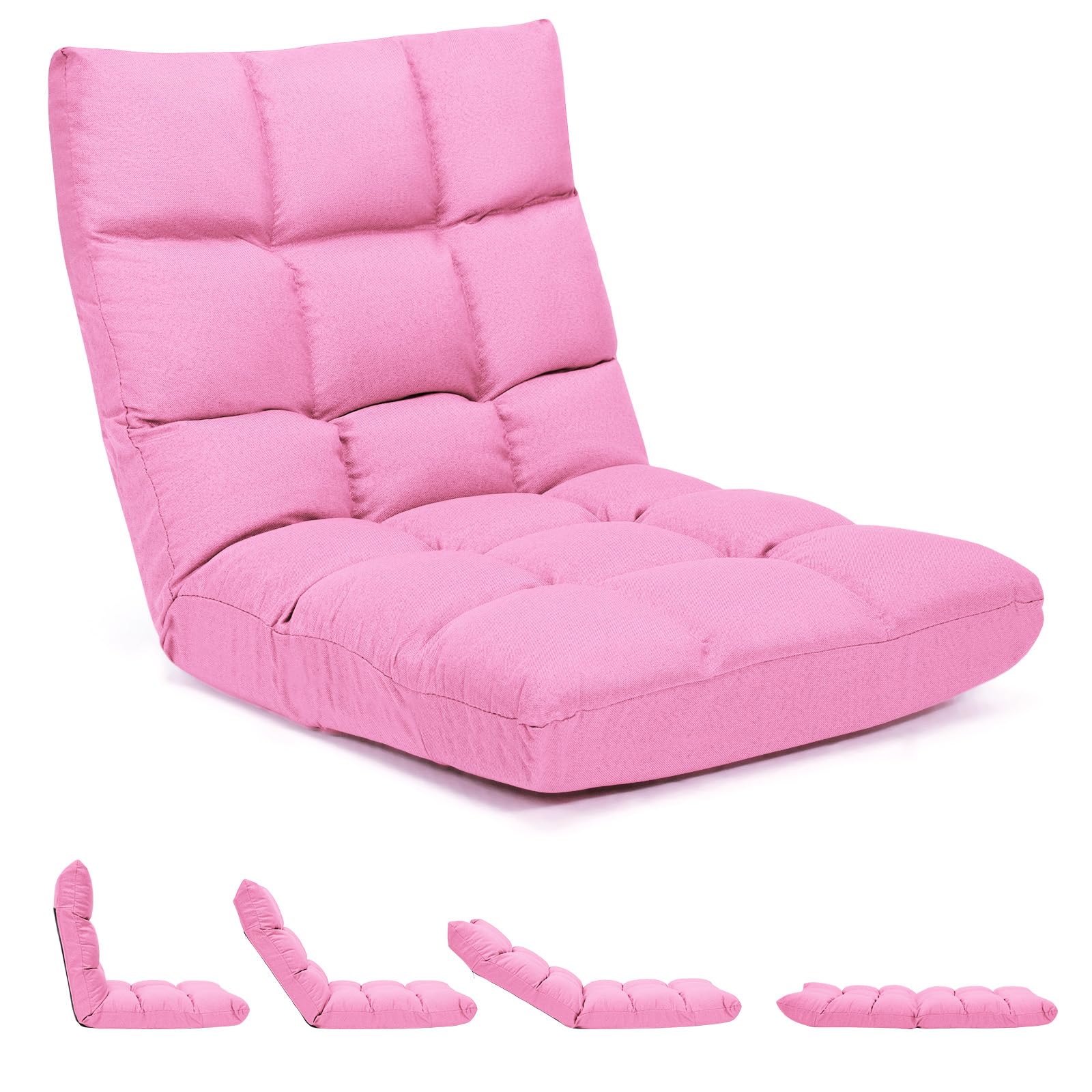 GORELAX Floor Chair with Back Support, 14-Poistion Adjustable Folding Gaming Chair Recliner, Meditation Chair with Steel Frame, Padded Lazy Sofa Chair