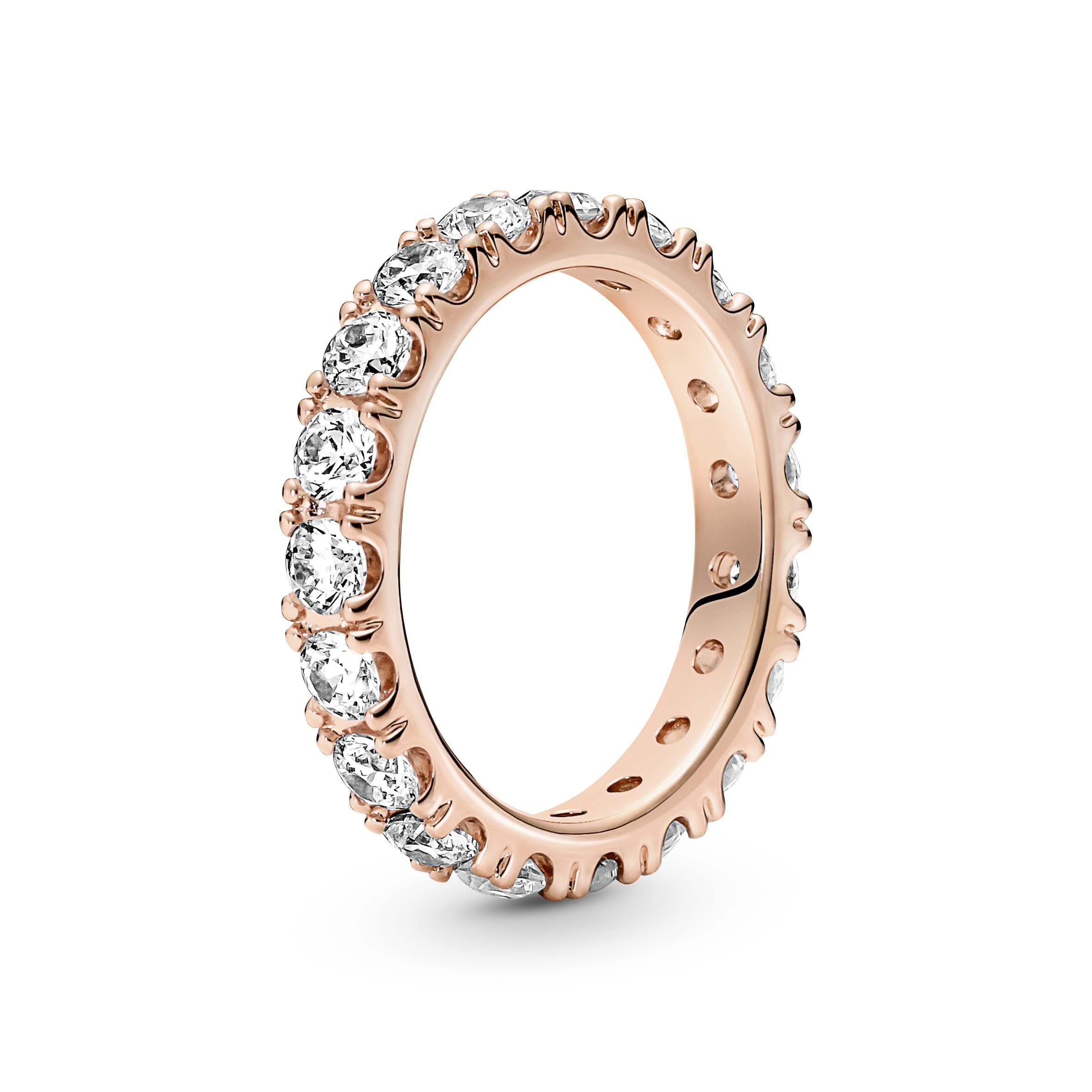 PANDORA Timeless Anillo de eternidad con diseño de fila centelleante chapado en oro rosa de 14 quilates con circonitas cúbicas transparentes