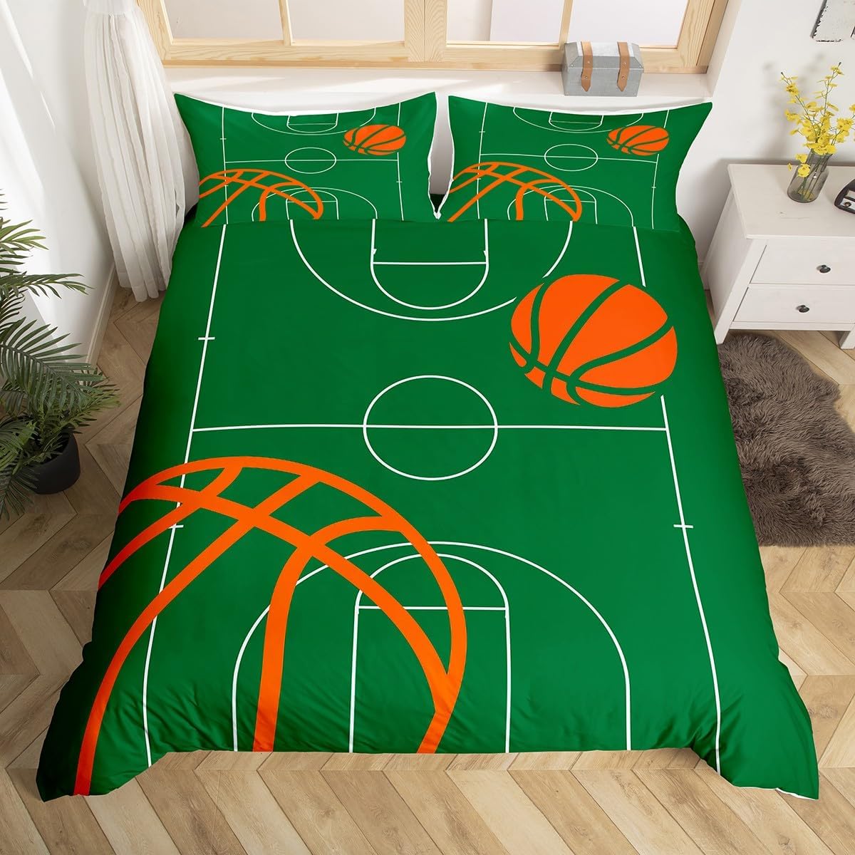 jejeloiu Basketball Bedding Set King Size Kids Basketball
