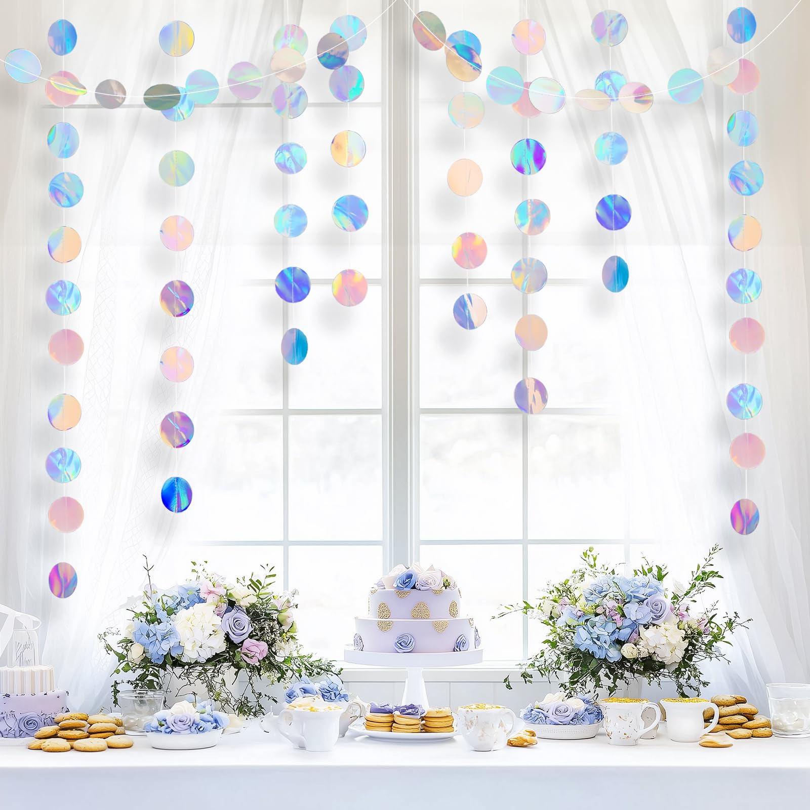 G2PLUS Iridescent Circle Paper Garland: 16M Hanging Party Decorations - Image 4