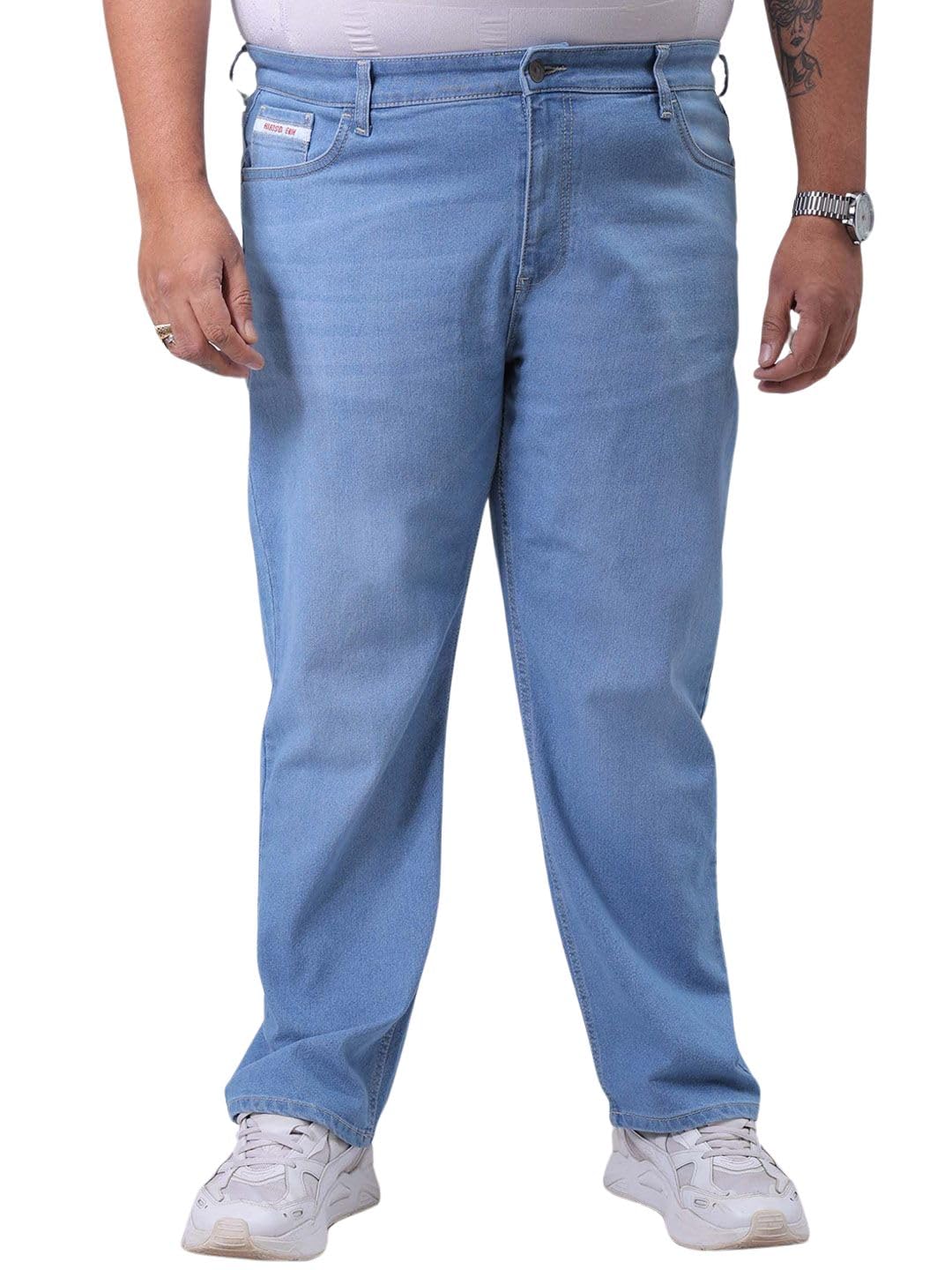 by The Indian Garage Co Men Plus Size Vintage Straight Fit Solid Mid-Rise Stretchable Jeans-image-30