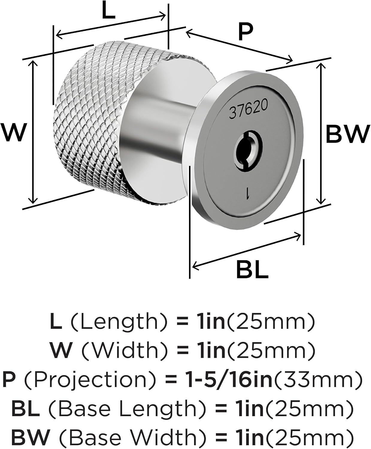 Amerock Balata 1 inch (25mm) Diameter Polished Chrome Cabinet Knob, BP3762026