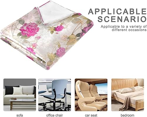 Miniatura 4 de Pink Roses Flower Modern Ultra-Soft Flannel Fleece Blanket, Cozy Holiday Throw Blanket Adults Kids Home Decor Travel Living Room Throws 60x90 Inches