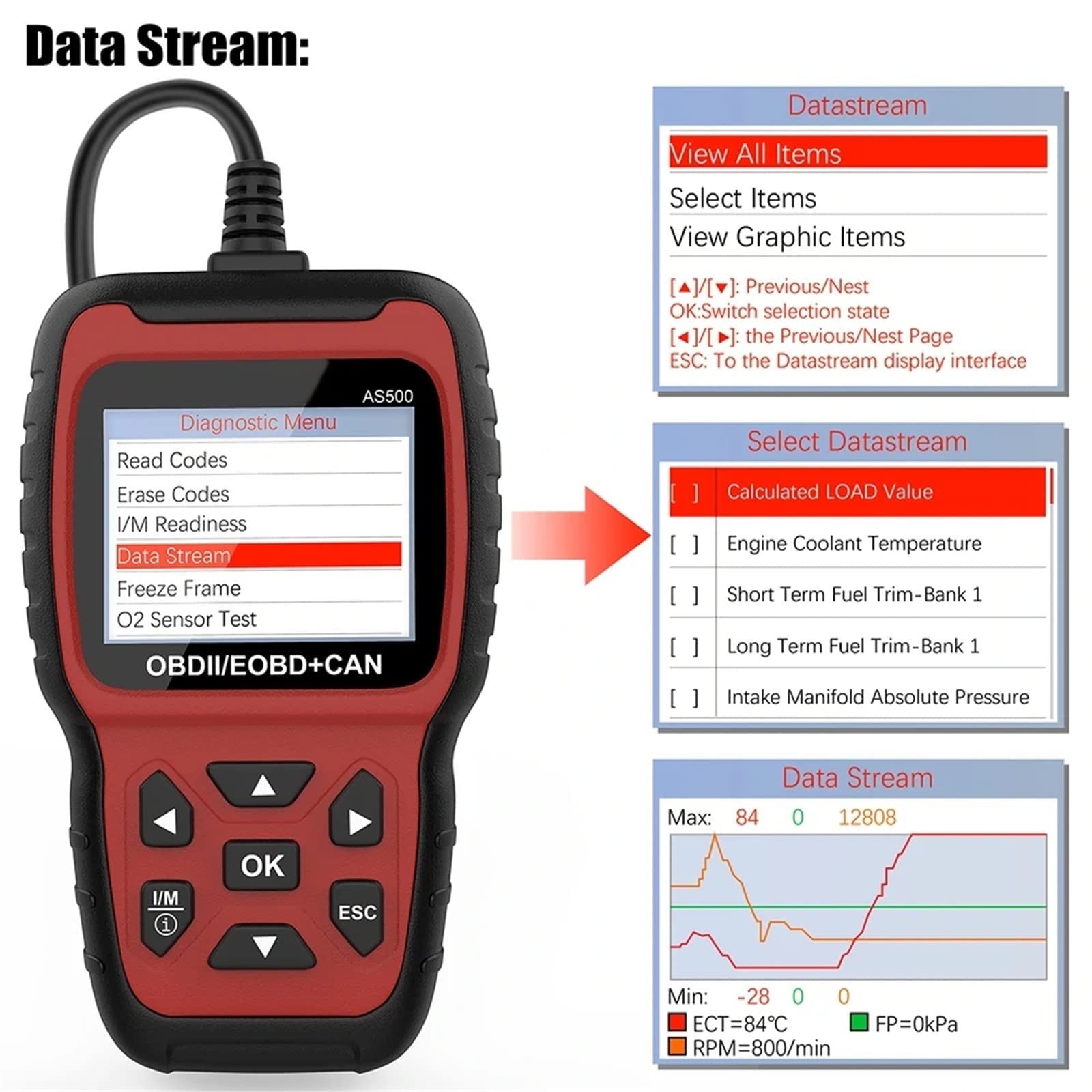 OBD 2 Scanner Motorcodeleser OBD Autodiagnose Autodiagnosetool Lebenslanges Kostenloses Update OBD2 Automotive Scanner AS500