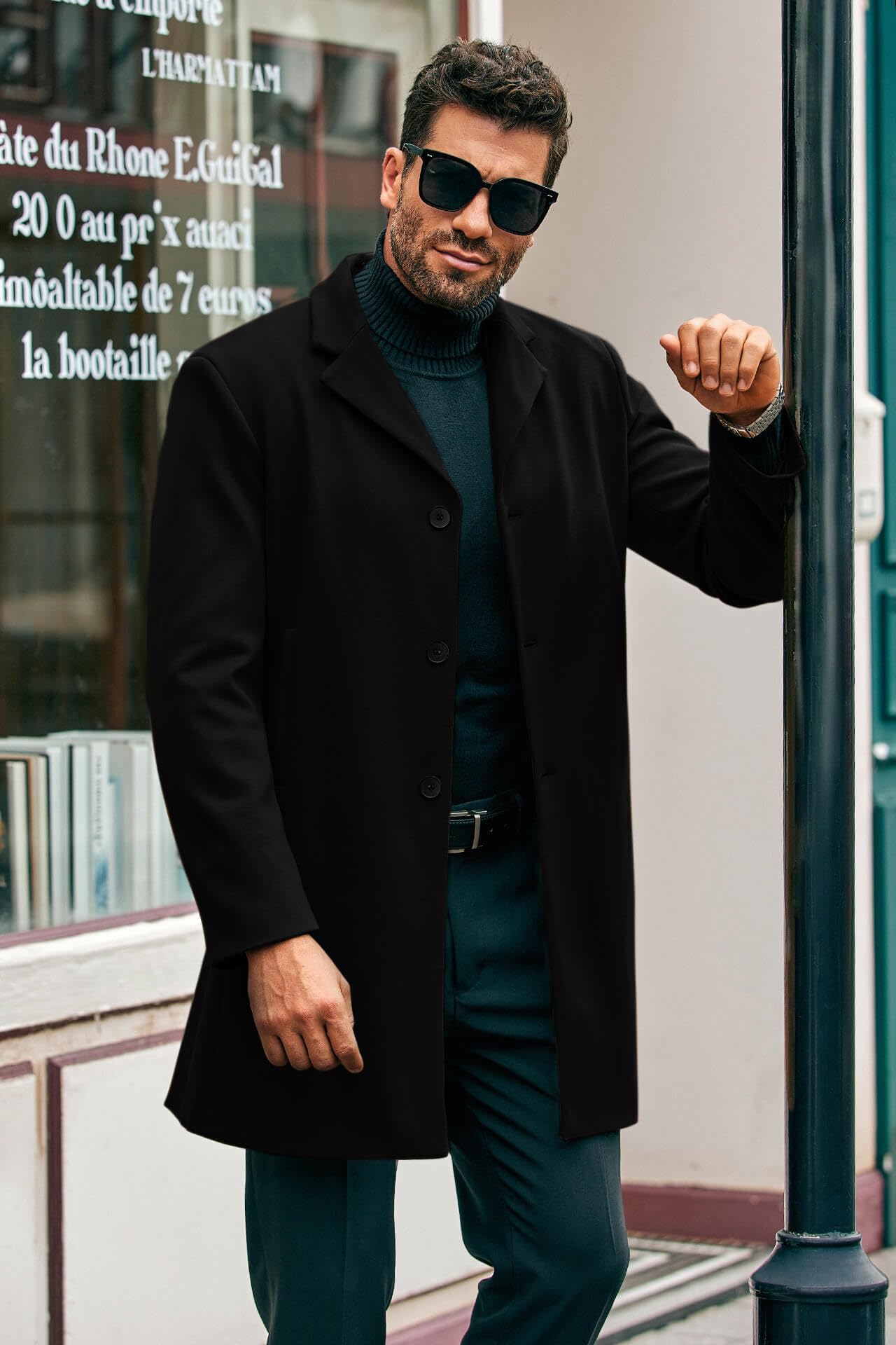 Runcati Herren Mantel Lange Trenchcoat Slim Fit Winter Kerbkragen Jacke Einreiher Business Overcoat