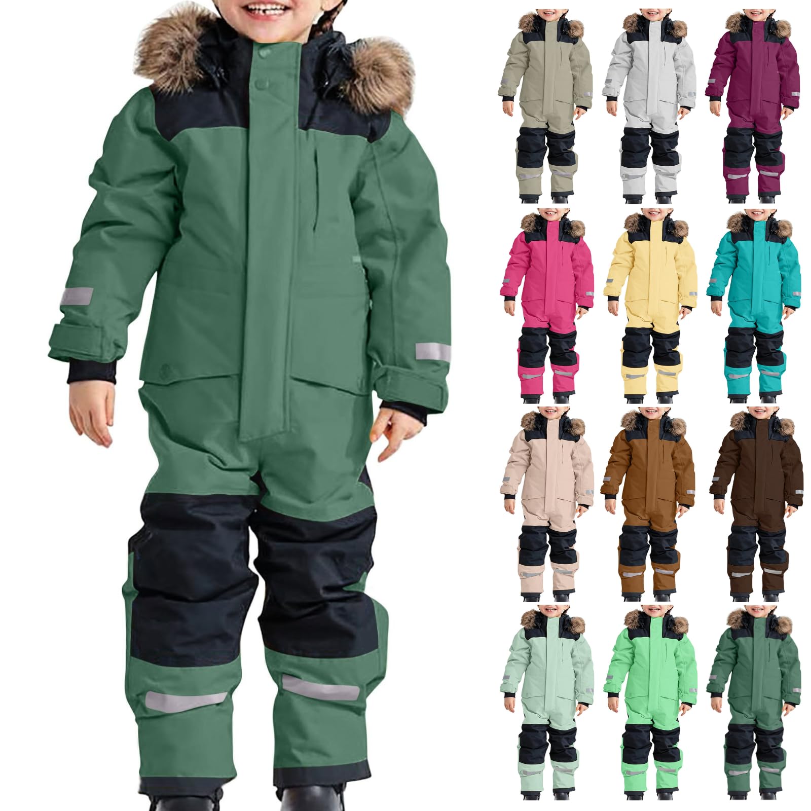 Traje de esquí para niños, clásico, de una pieza, mono de nieve, impermeable, resistente al viento, térmico, para invierno, cálido, engrosado, con capucha, para exterior, chaqueta de esquí