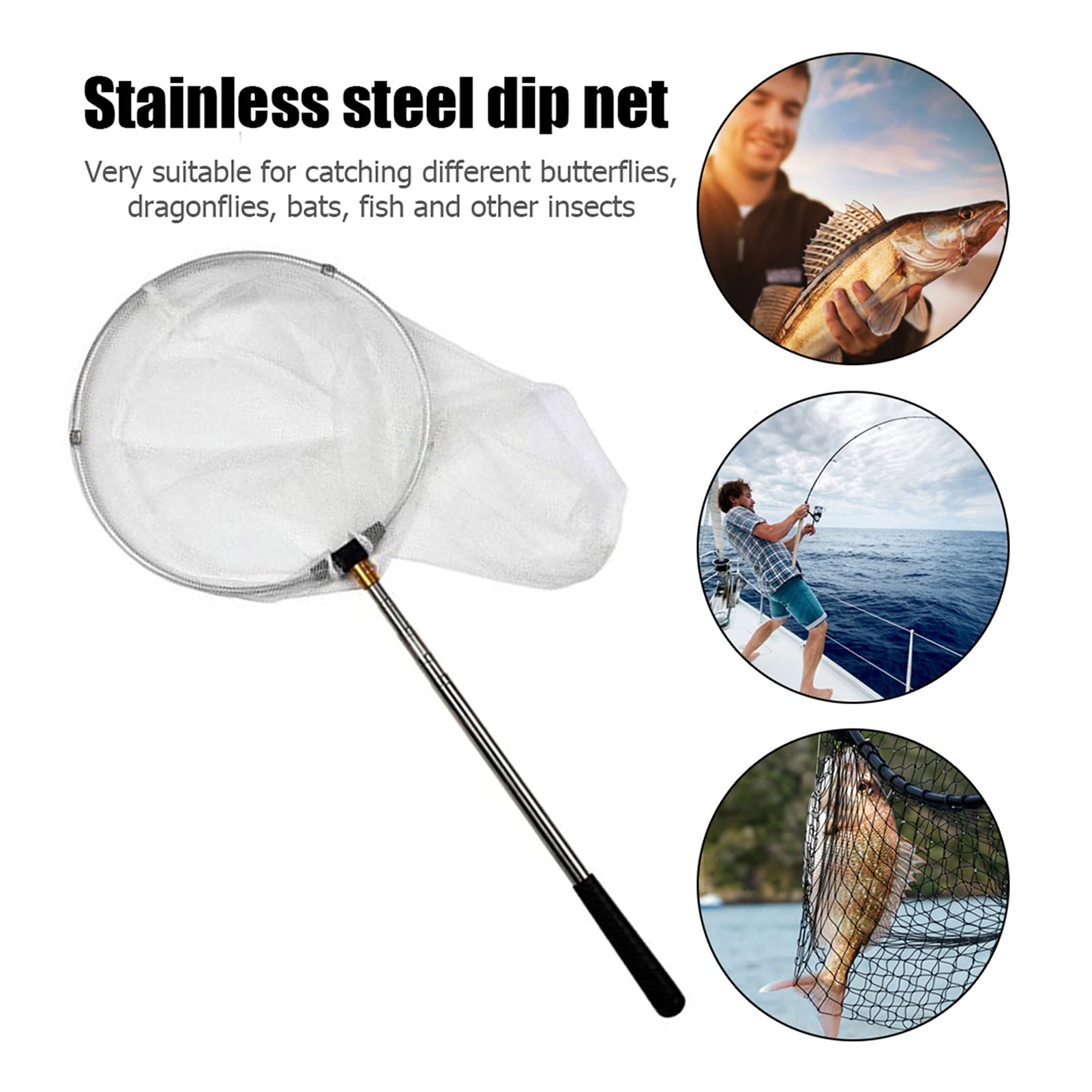 Epuisette Pêche Pliable Net Télescopique Insectie Mesh Portable Poignée en Acier Inoxydable Poignée Enfants Outdoor Activité Net Pôle for Insectes Fishing Rod Accessories