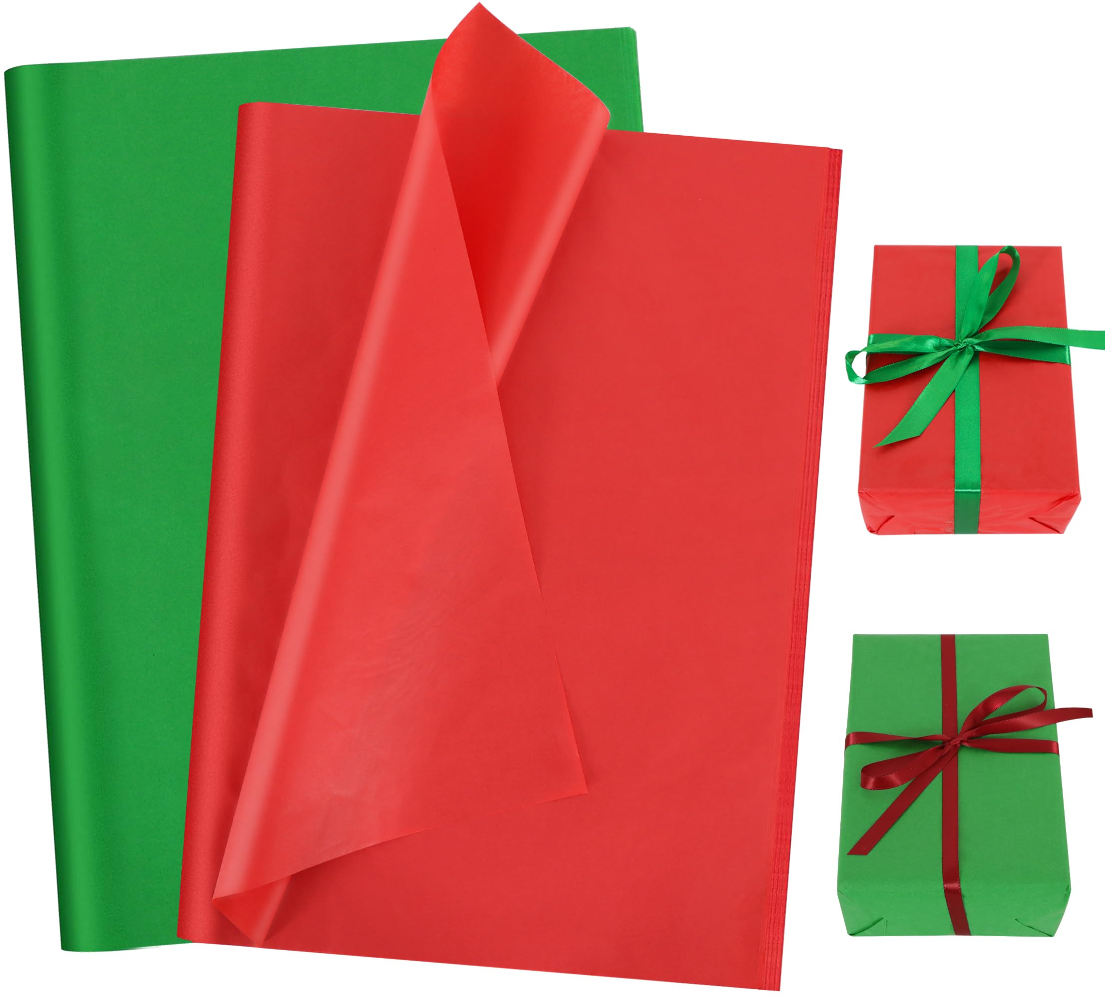 BEISHIDA 100 Sheets Red Green Tissue Paper Bulk, Wrapping Tissue Paper for Gift Bags, 14 x 20 Inch Gift Wrap for Christmas Birthday Wedding Graduation DIY Crafts Holiday Flowers