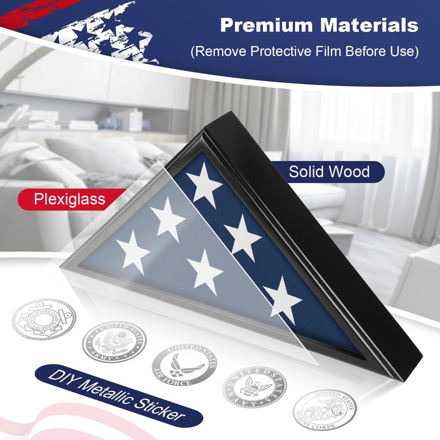 Flag Display Case for Burial Flag, 9.5x5' Folded Flag Case for Burial Flag, Wooden Flag Box Display Case with Wall Mount, Flag Holder for Veteran Burial Flag Display Case, Military Flag Frame (Black)