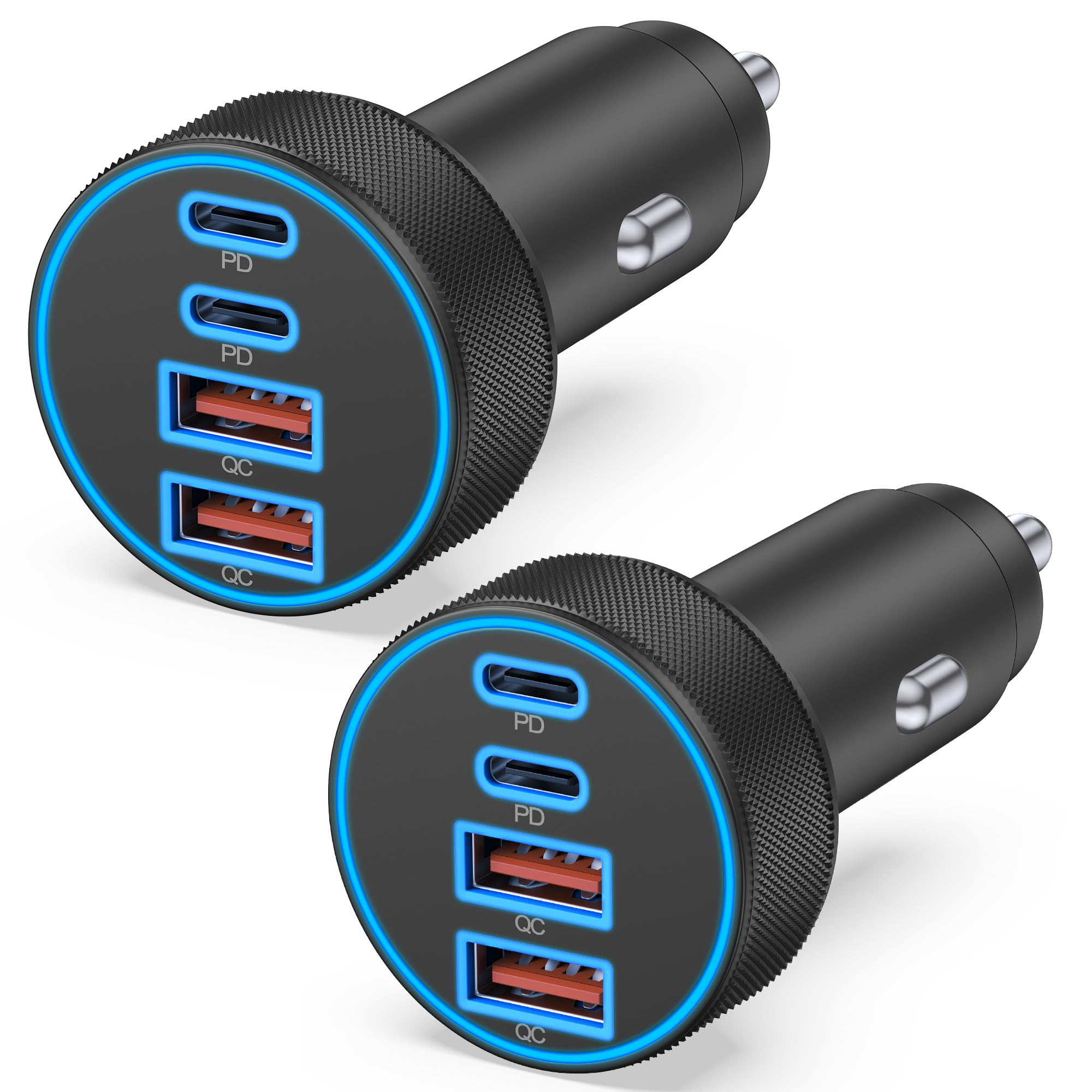 Caricabatteria da auto USB C, 4 in 1, 90 W, ricarica rapida, 4 porte, doppia 45 W, USB C e USB A, caricabatterie da auto Cargador Carro per iPhone 17, 16, 15, 14, 13, 12 Pro Max, iPad, Galaxy, tablet