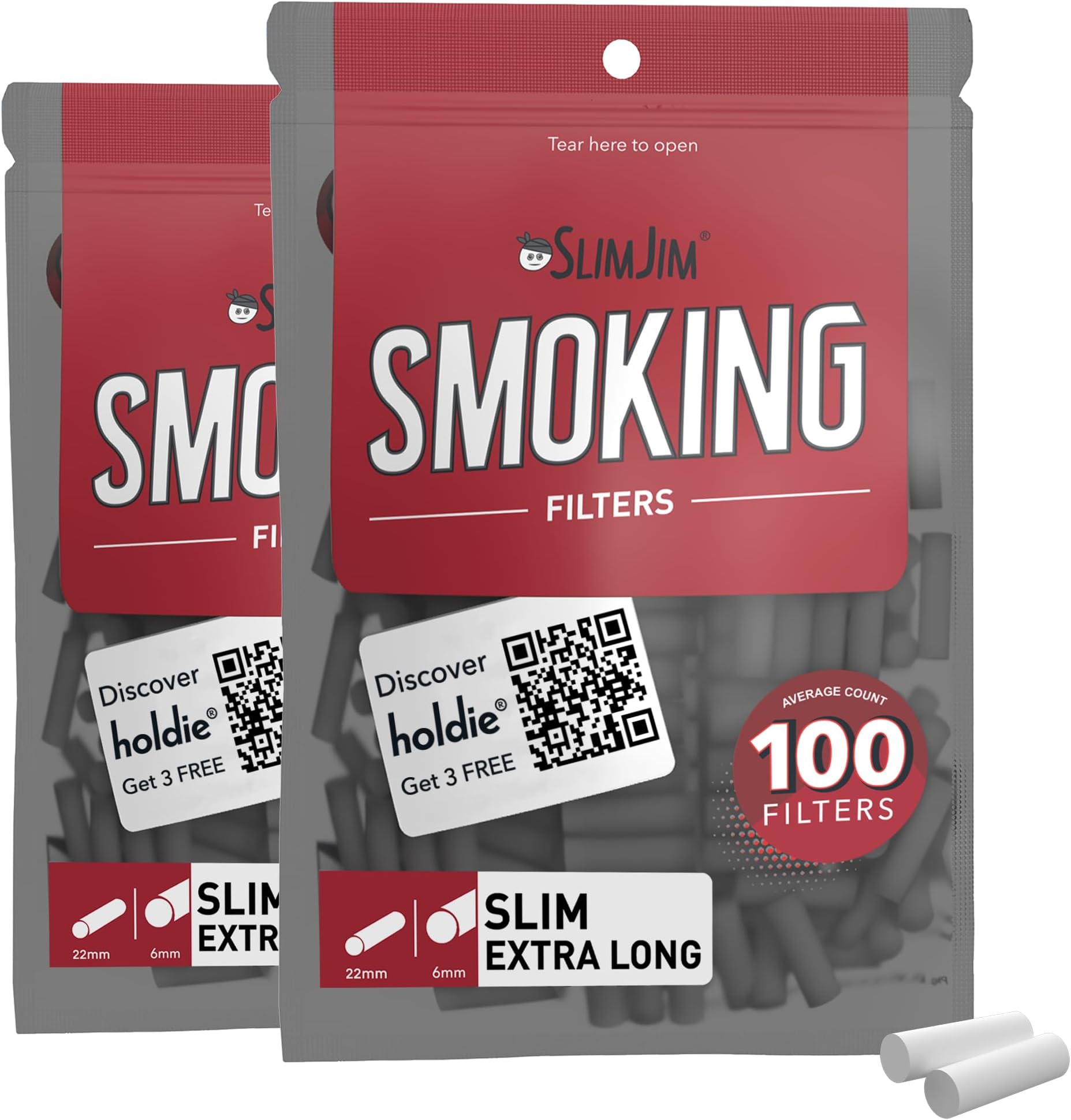 SLIMJIM Smoking Filters Slim Long size with Holdie (200 Filters) 2 Packs