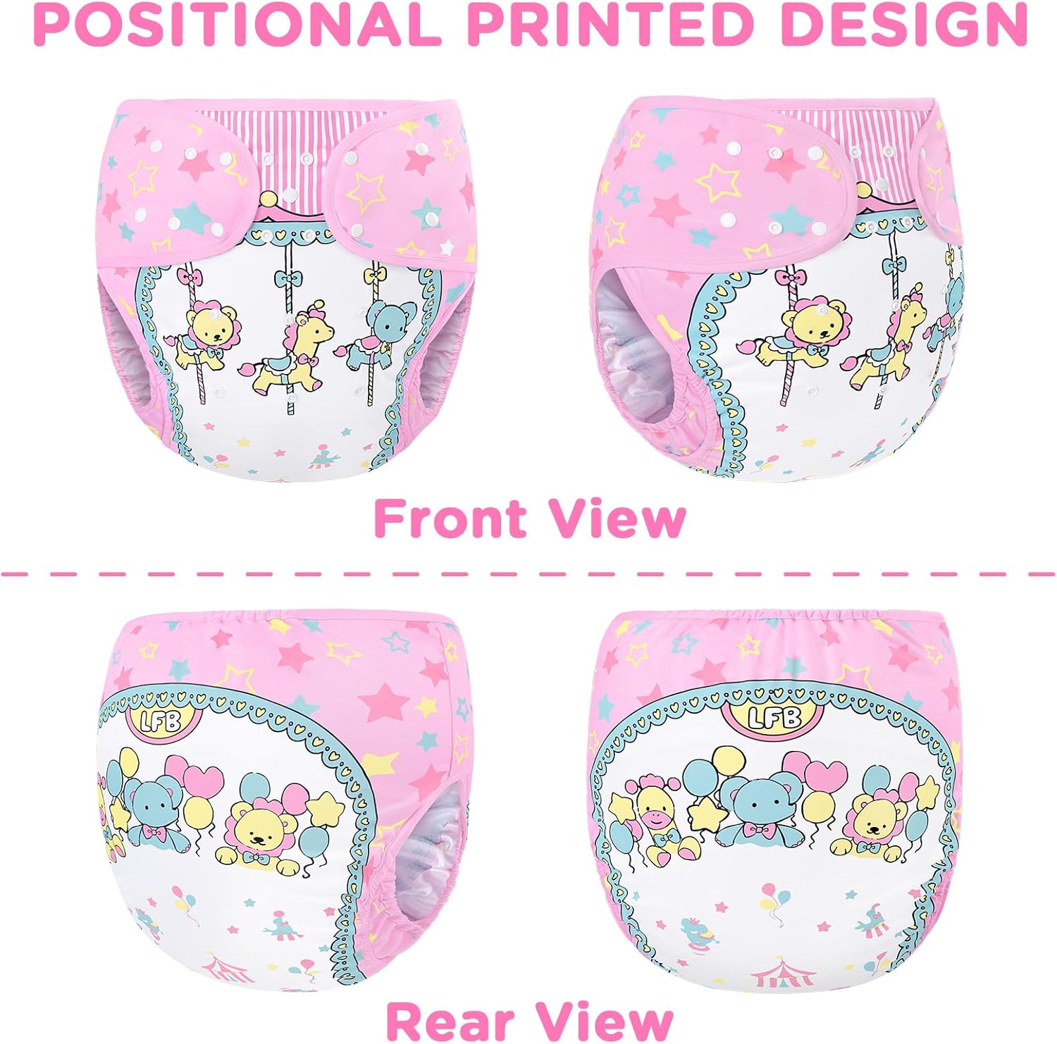 Littleforbig Washable Adjustable Reusable Waterproof Cloth Adult Diaper Wrap Cover One Size - Little Circus - Image 5