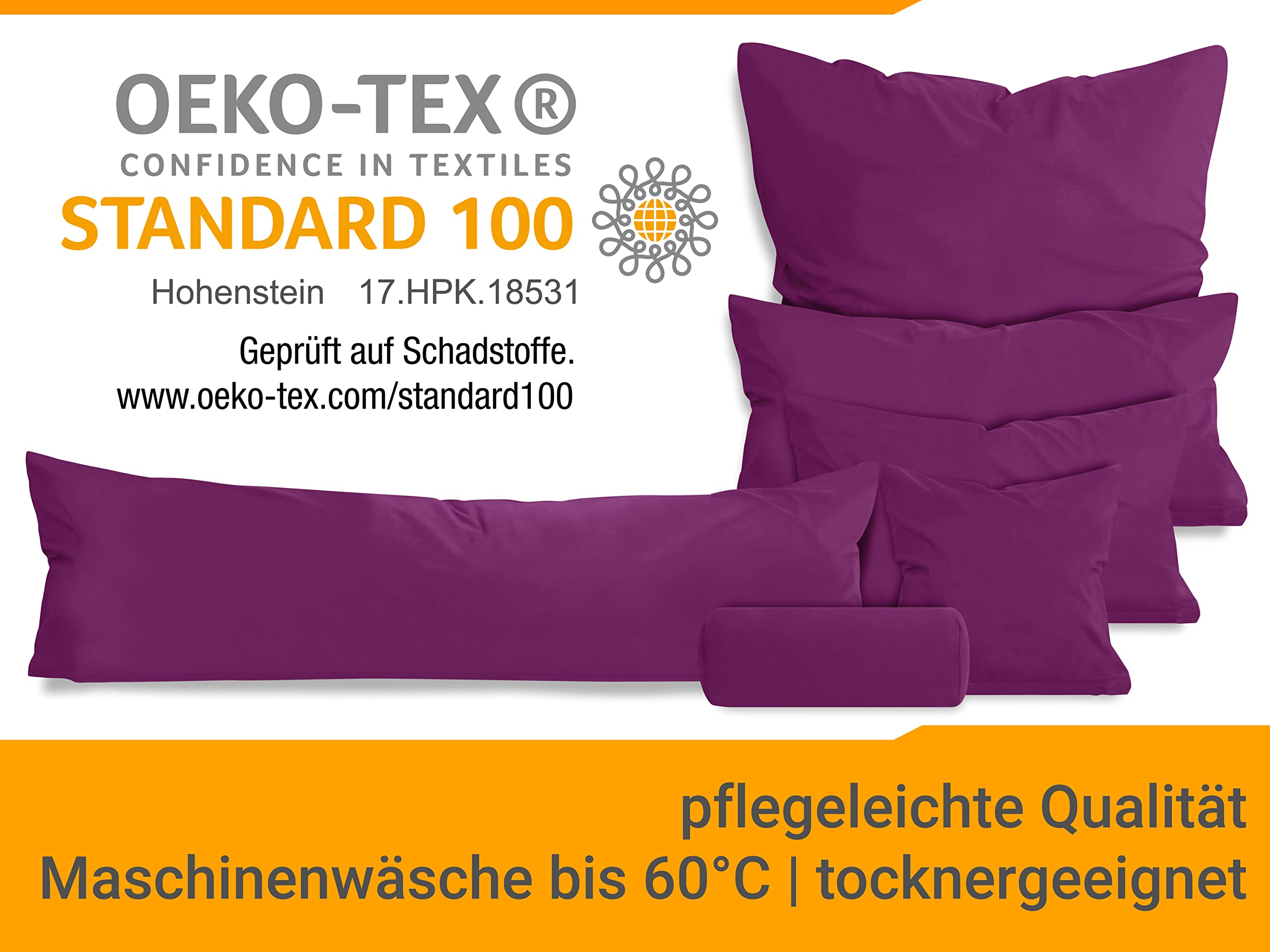 npluseins Set da 2 federe in cotone - jersey - tanti colori 1331.1812, 40 x 145 cm, lilla