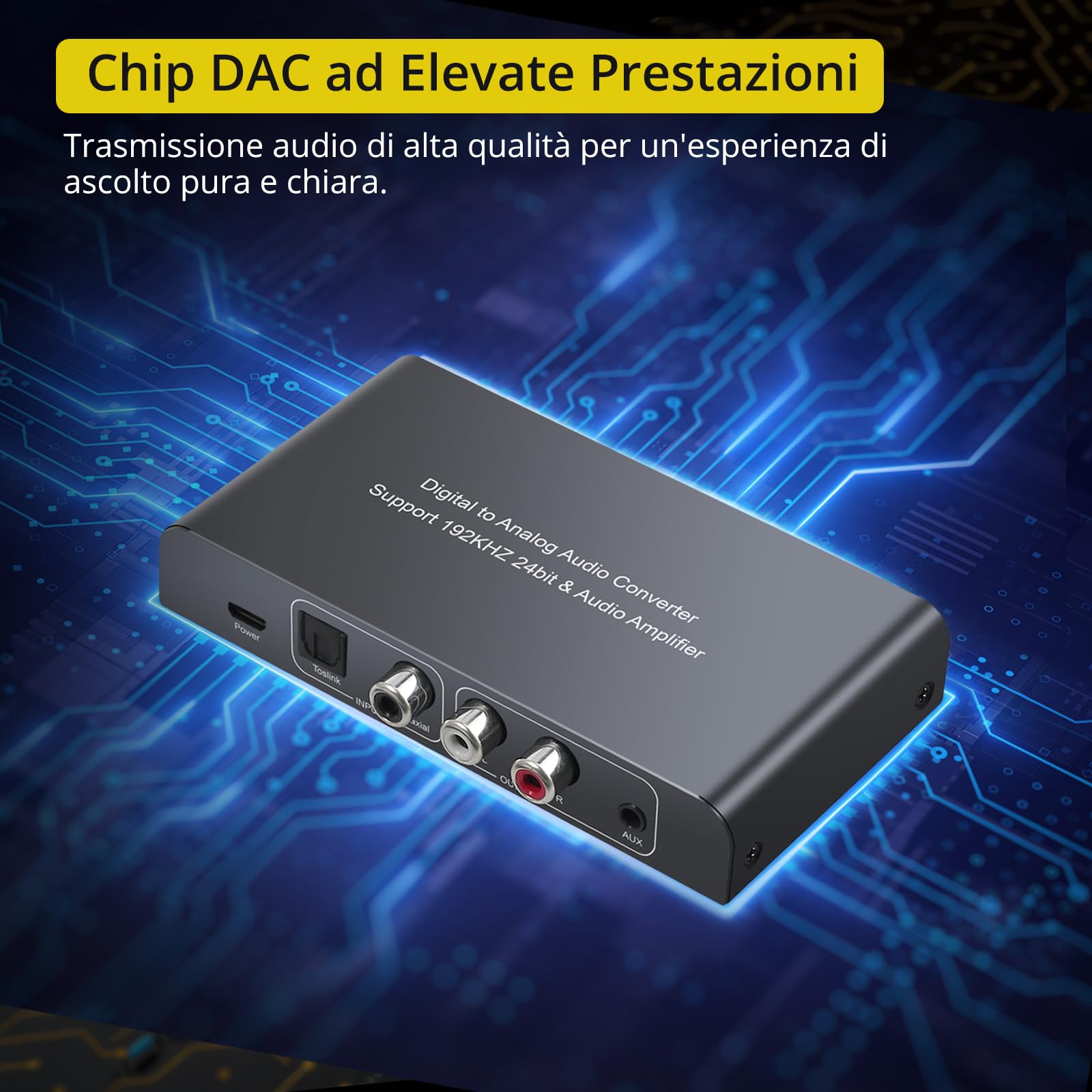 PROZOR DAC Convertitore con Telecomando 192KHz Convertitore Digitale Coassiale Toslink ad Analogico Stereo L/R RCA 3.5mm Audio Supporta Controllo Volume/Muto/Power ON OFF via IR Telecomando