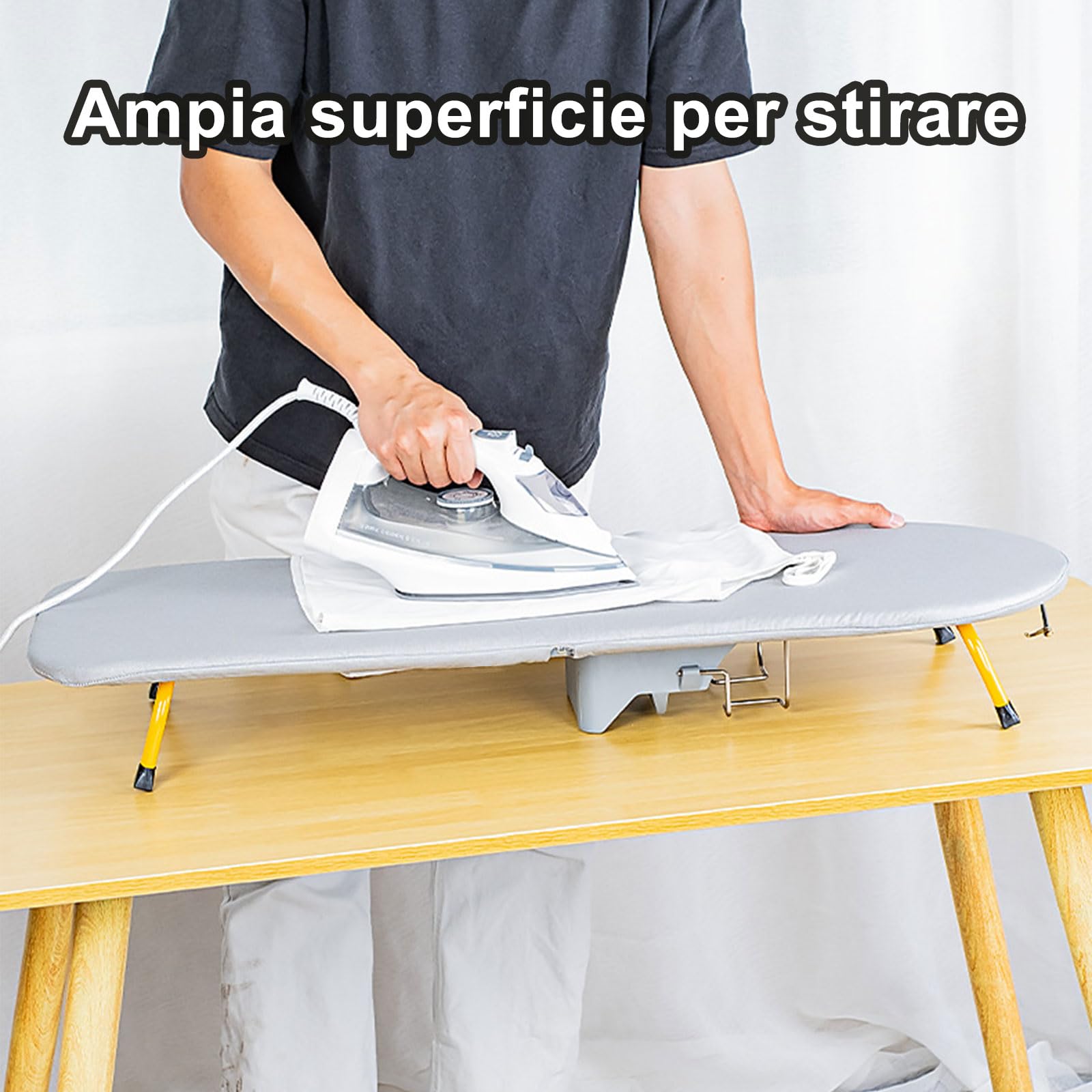 Vassoio pieghevole Groyell da stiro, ripiano in ferro, tavolo portatile, piedini antiscivolo, rivestimento termico, salvaspazio, 89 x 33 cm